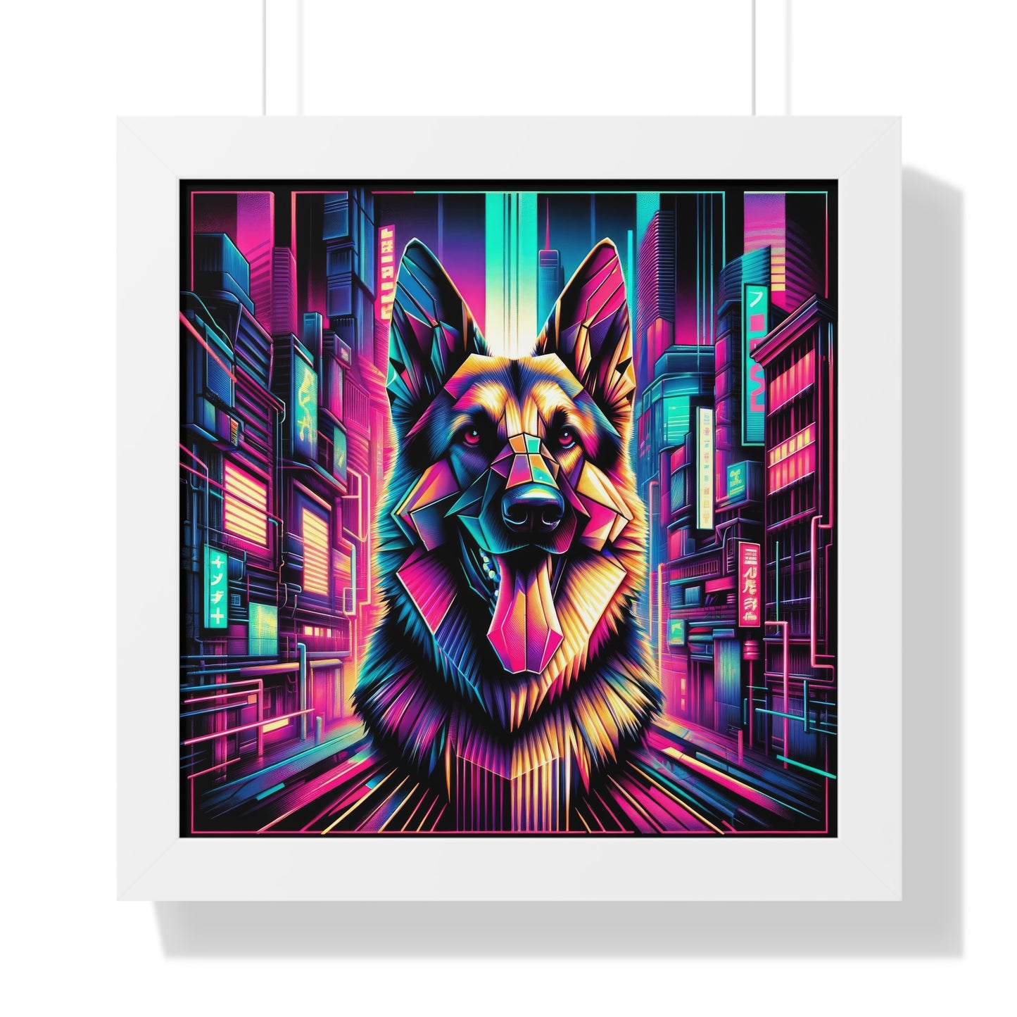 Glitch art German Shepherd Framed Poster Painting 16x16