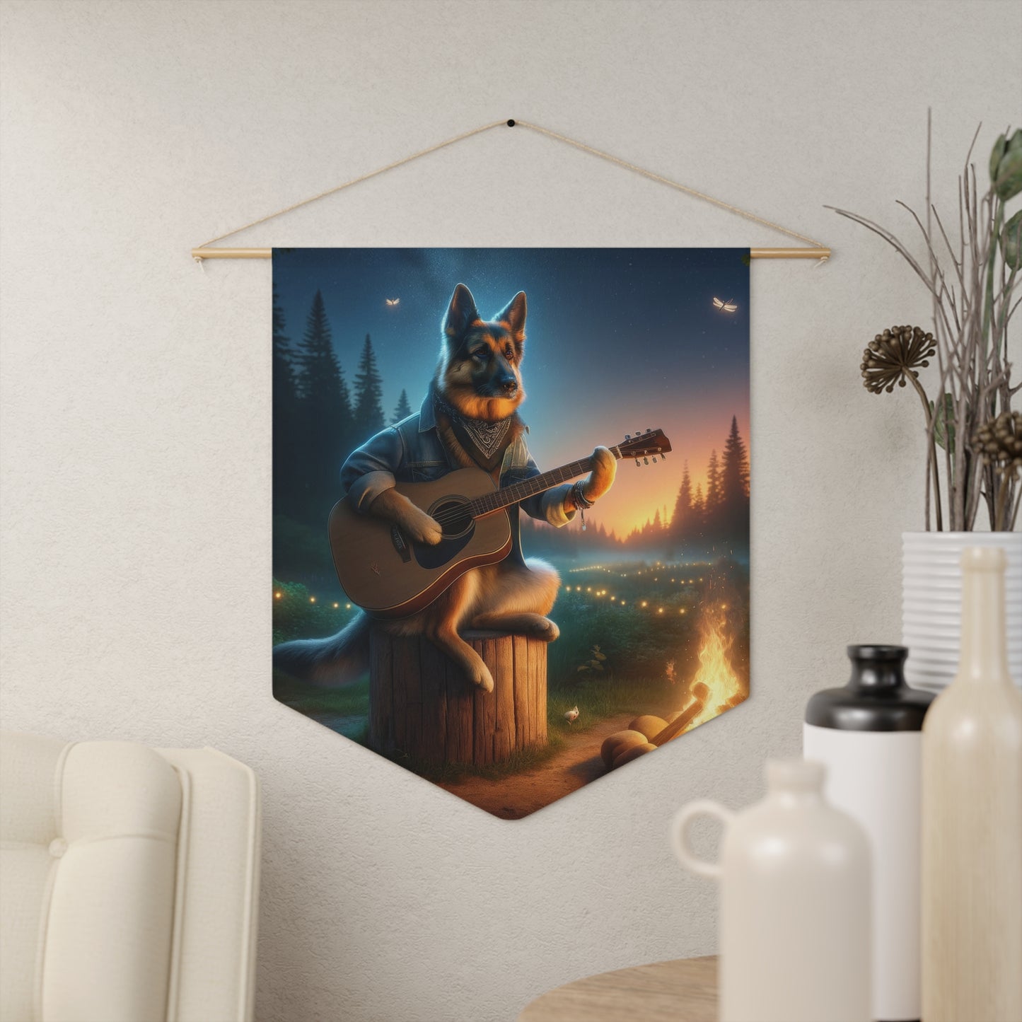 German Shepherd Playing a Guitar Pennant