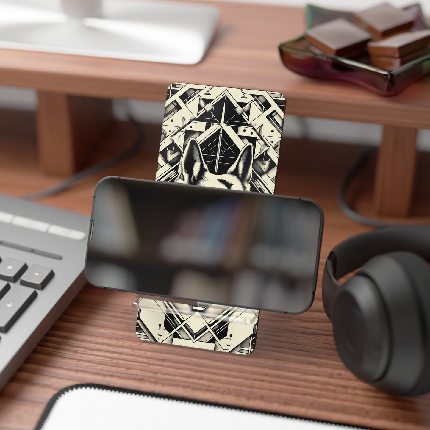 Constructivism and etching style German Shepherd Smartphone Stand