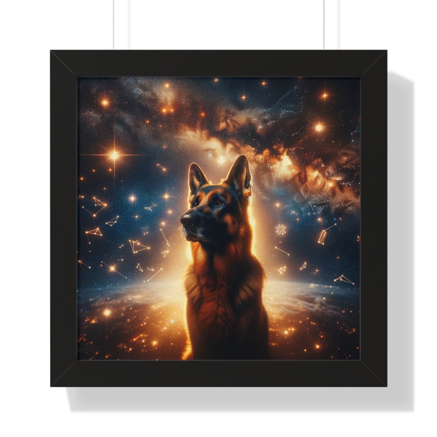 Star German Shepherd Canvas Framed Poster Painting 16x16