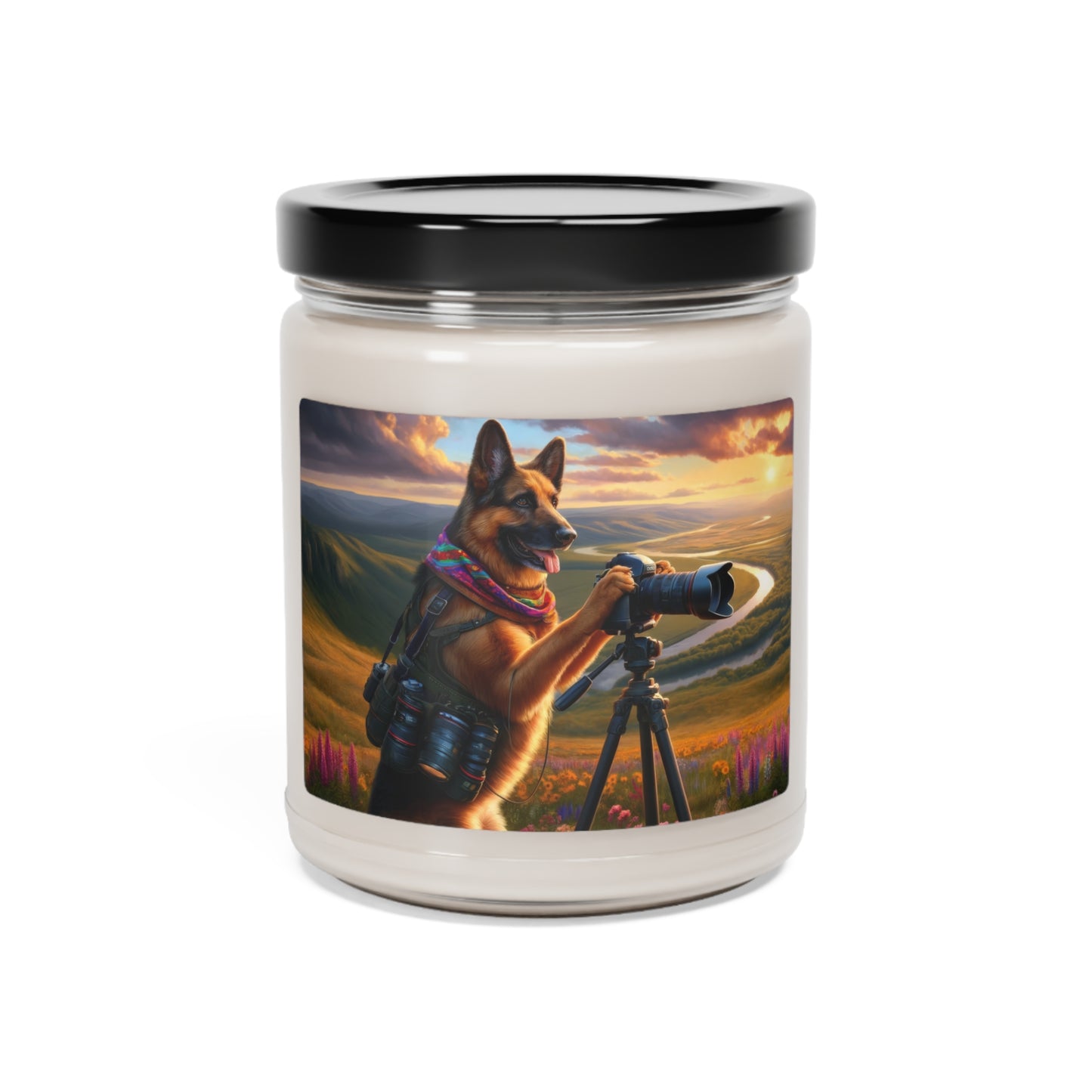 German Shepherd Taking photographs Scented Soy Candle, 9oz