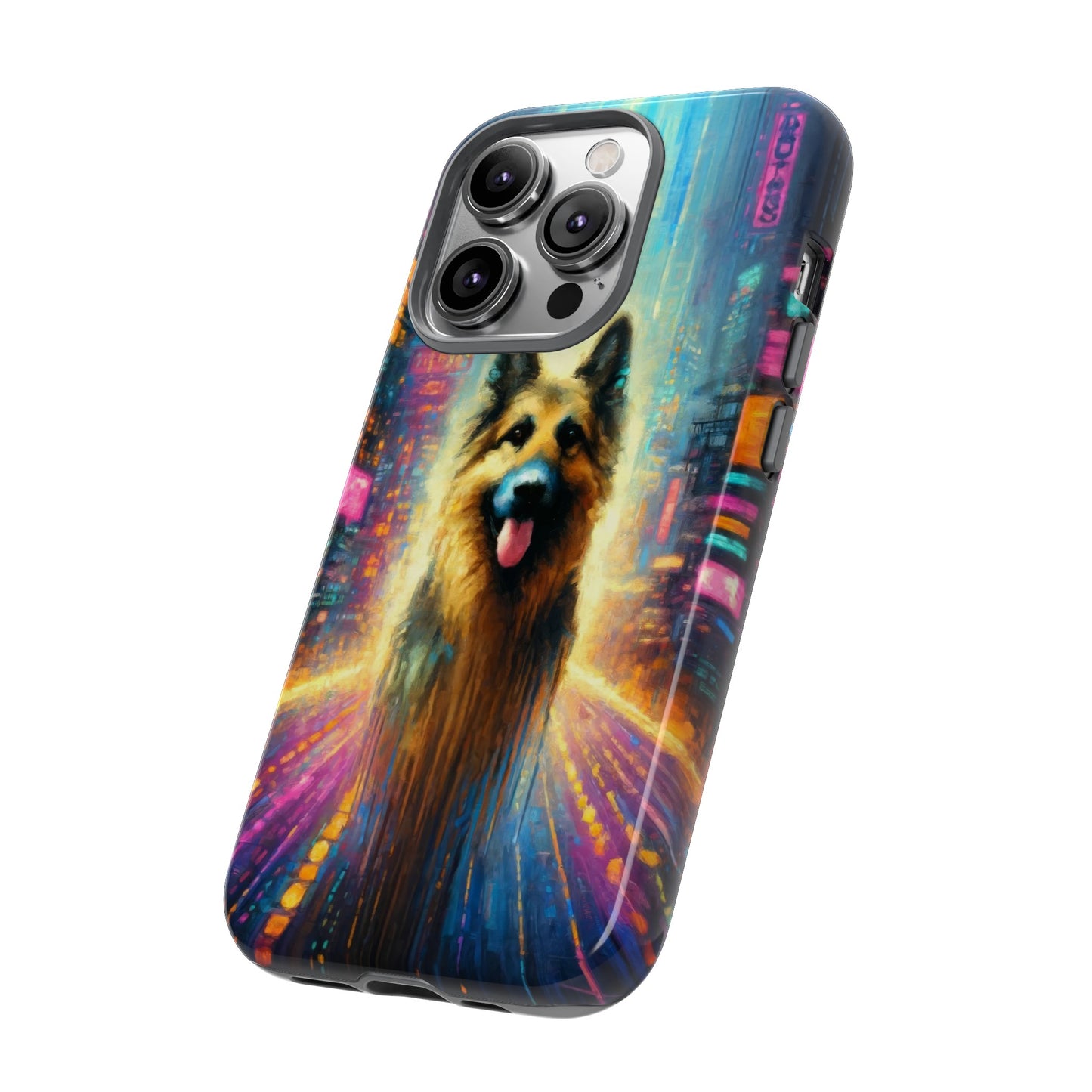 Impressionism meets cyberpunk German Shepherd Phone Case