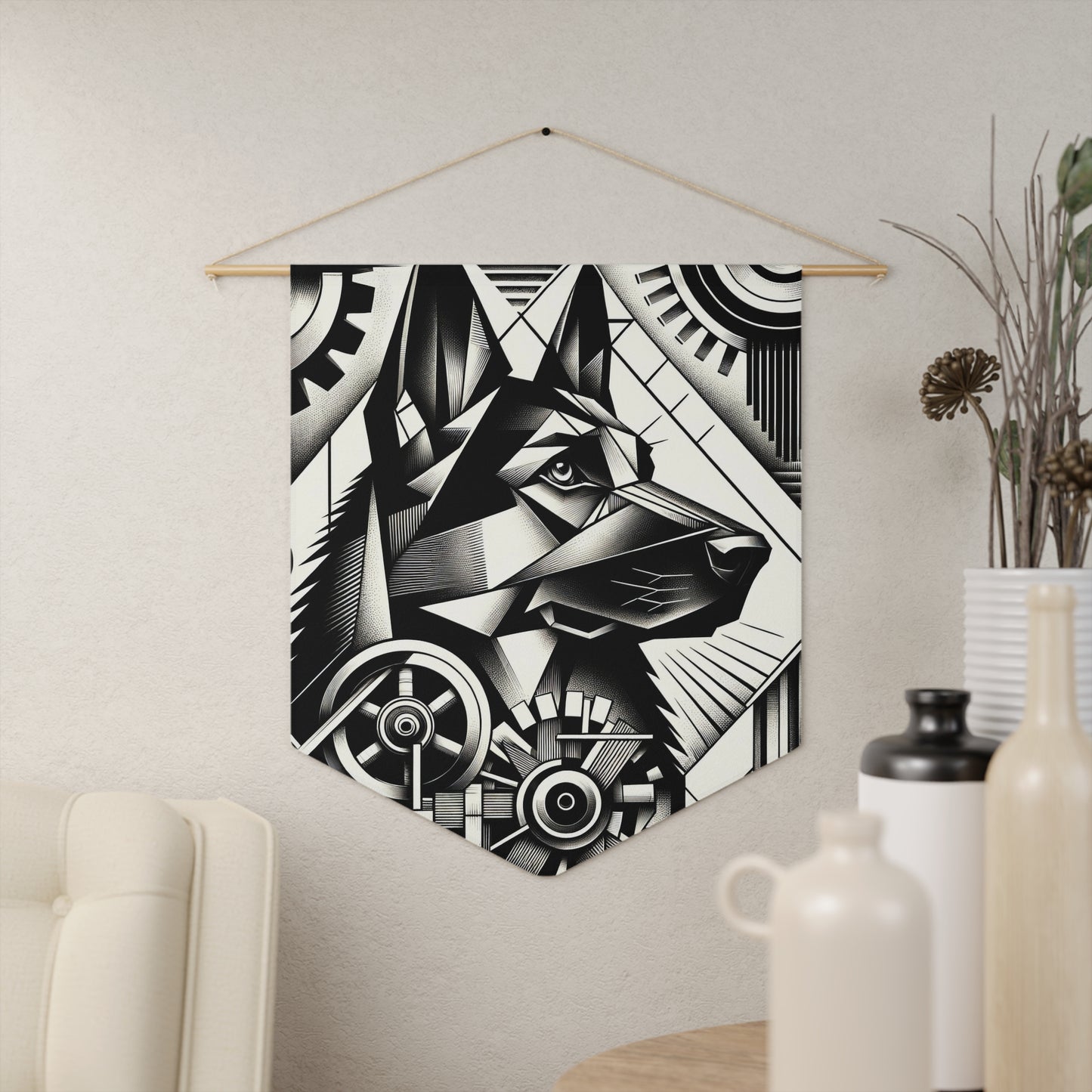 Constructivism and etching style German Shepherd Pennant