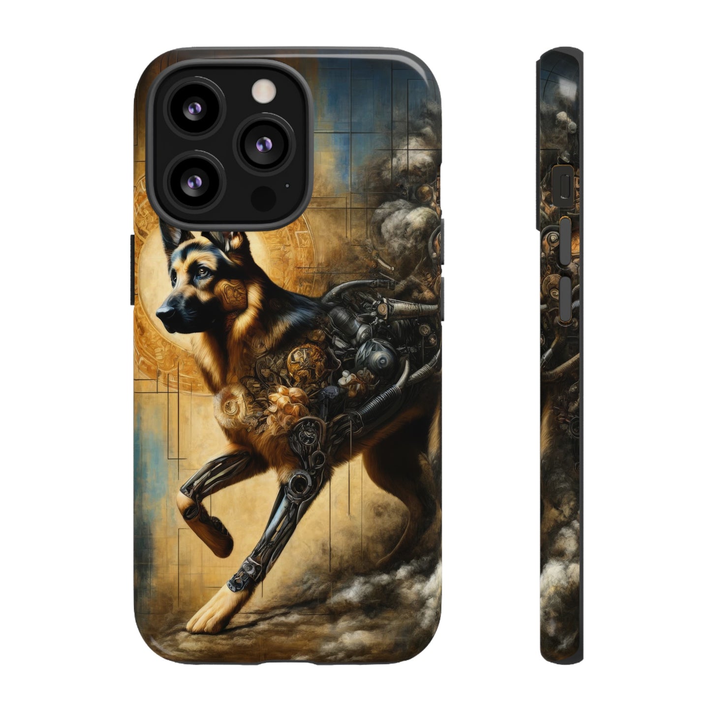 Byzantine, charcoal, and cybernetic German Shepherd Phone Case