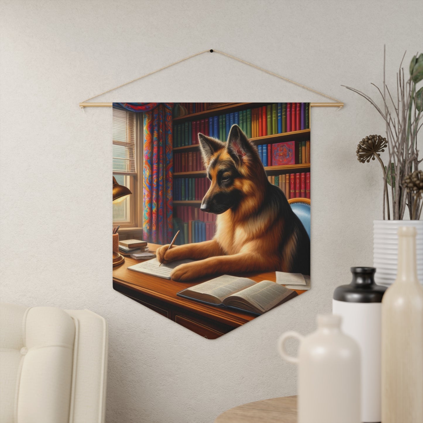 German Shepherd Writing a book Pennant