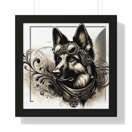 Steampunk German Shepherd Framed Poster Painting 16x16