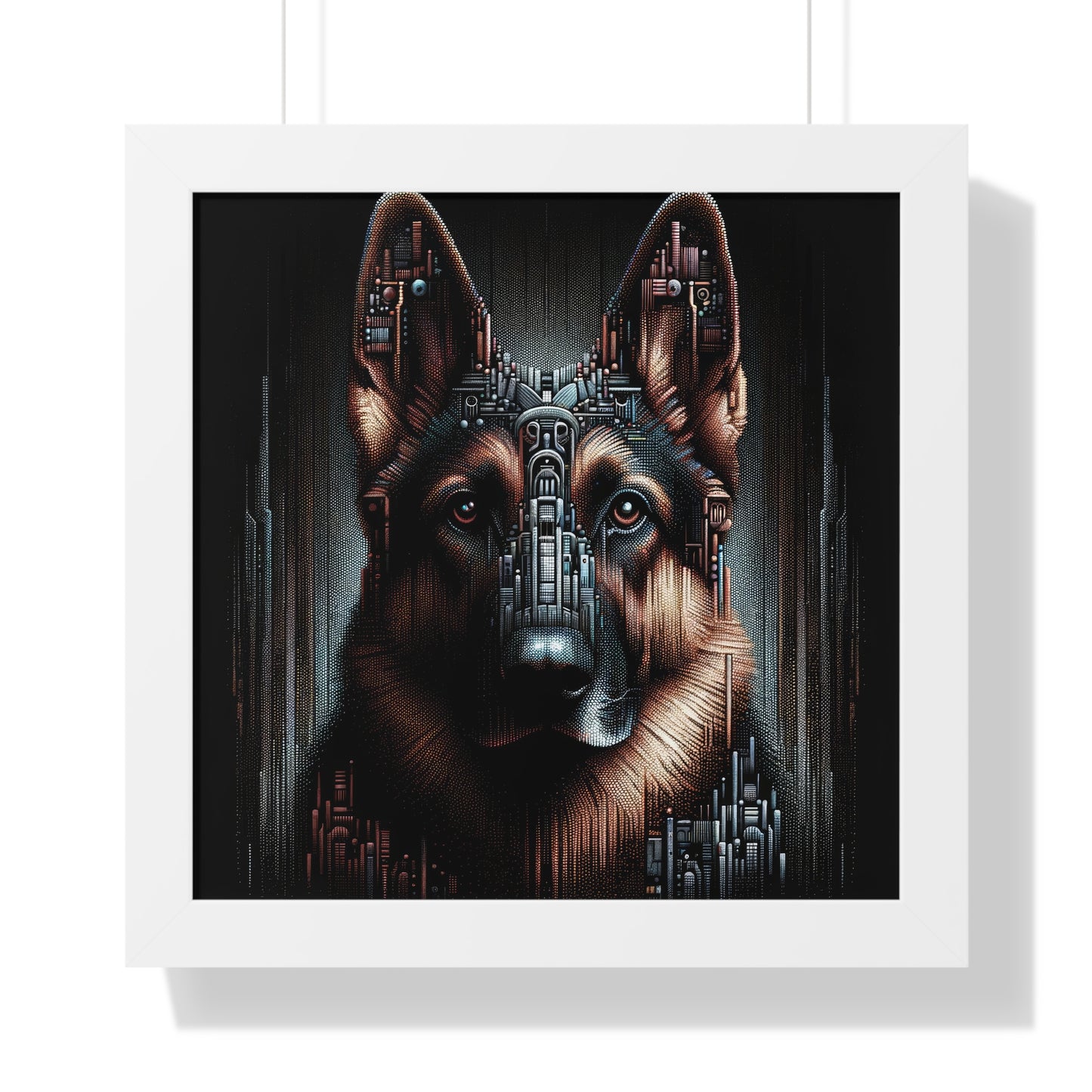 Futuristic German Shepherd Framed Poster Painting 16x16