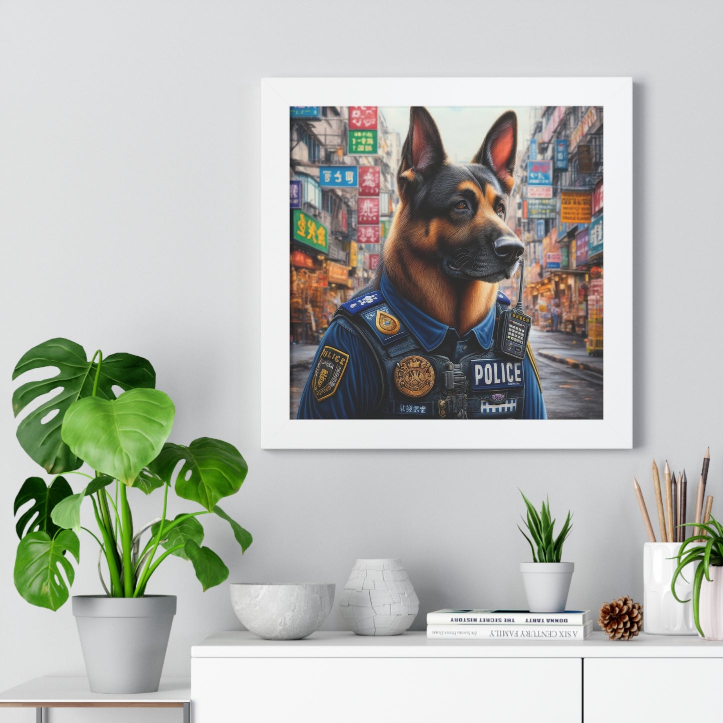 German Shepherd Police Officer Framed Poster Painting 16x16