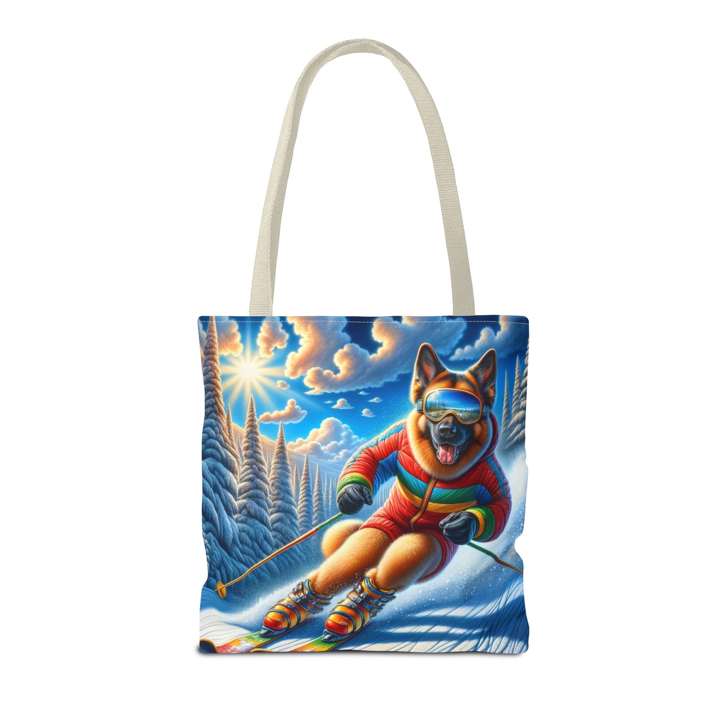 German Shepherd Skiing Tote Bag