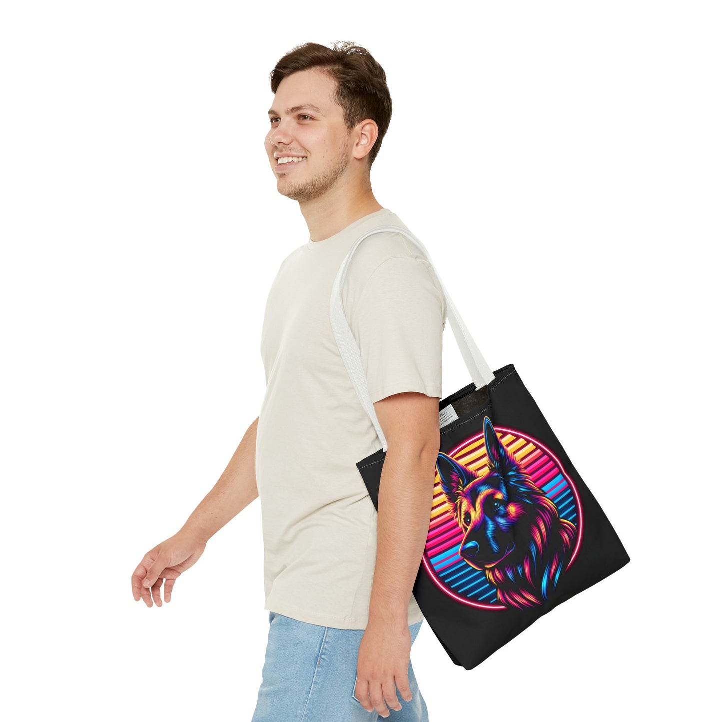 Retro wave and concept art German Shepherd Tote Bag