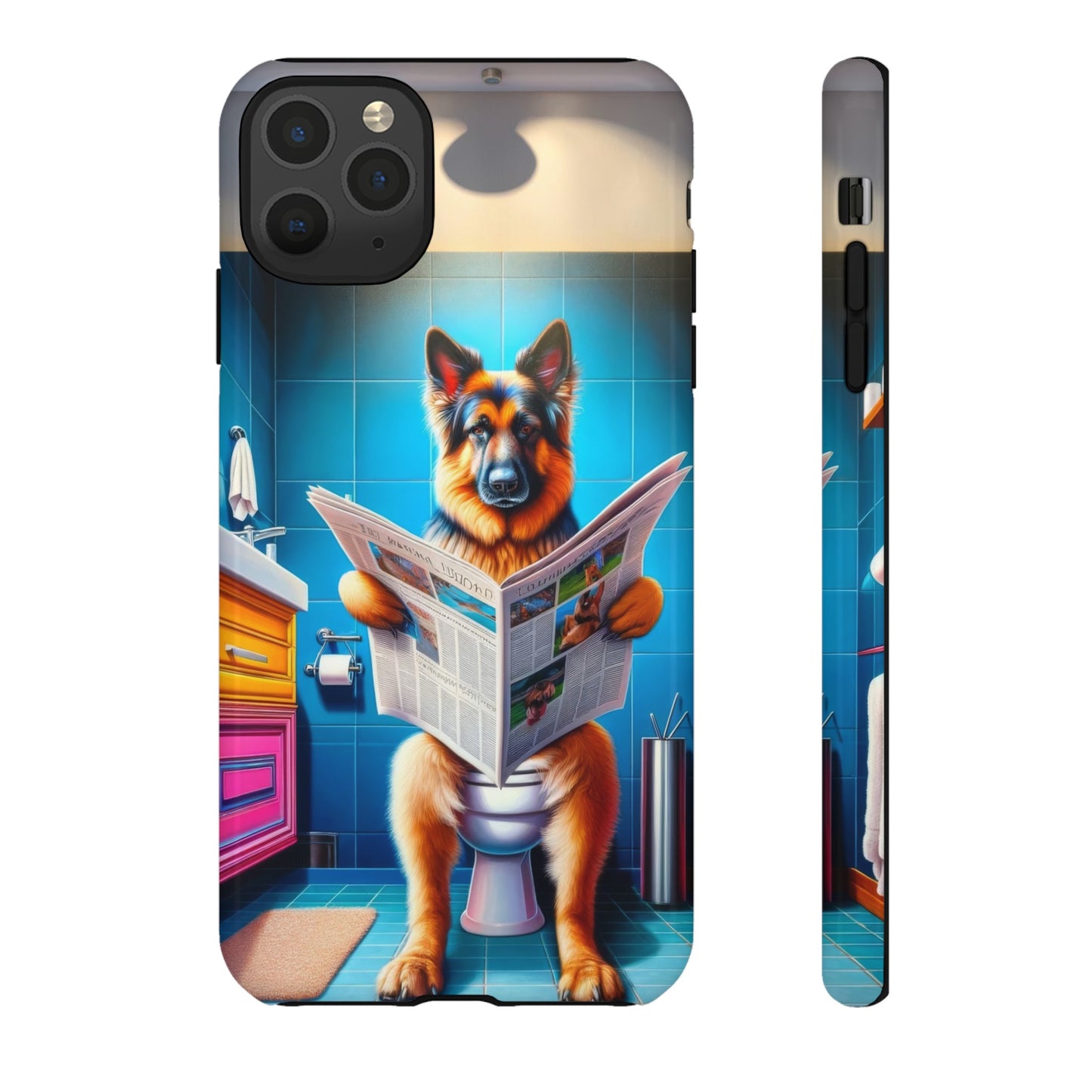 German Shepherd using a toilet Phone Case