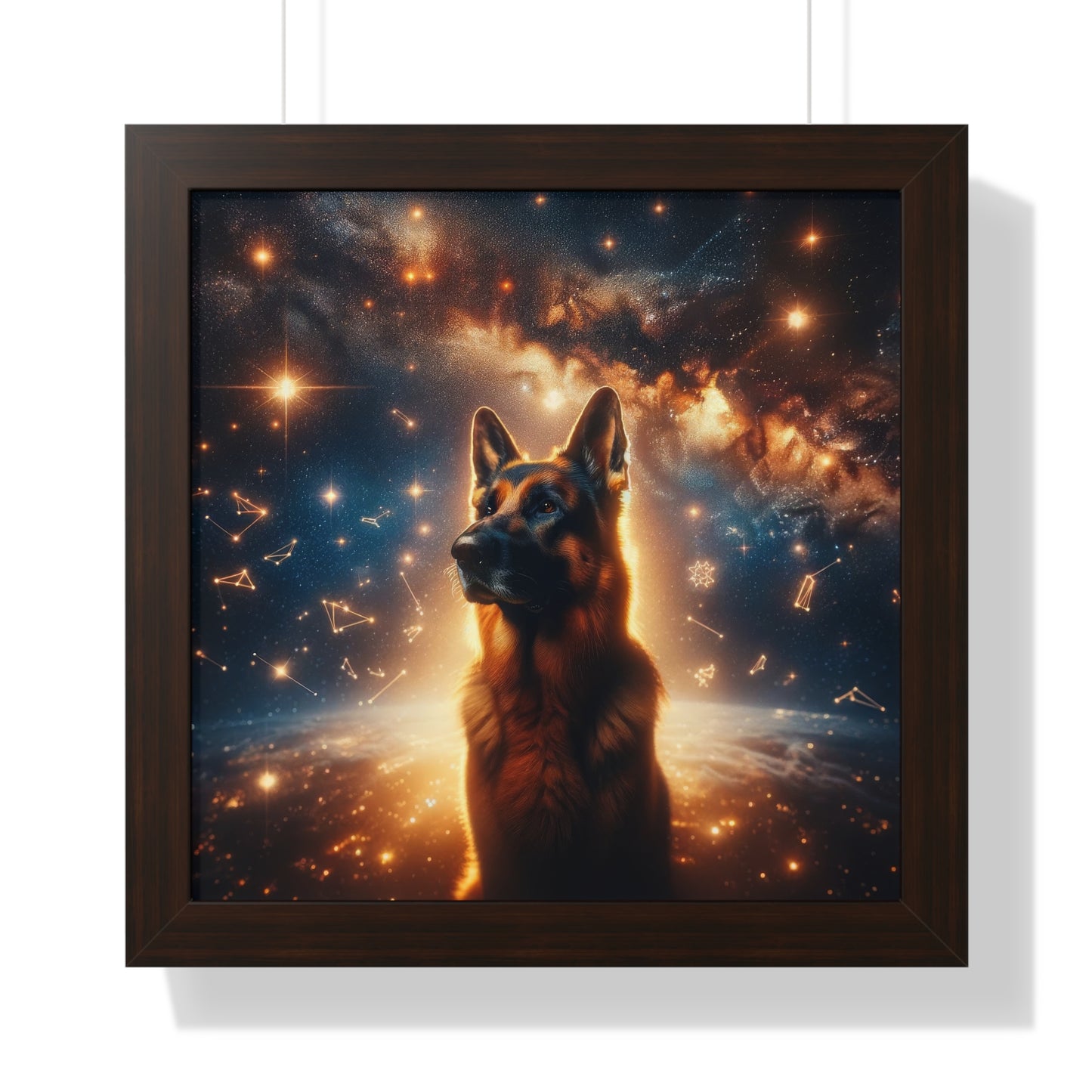 Star German Shepherd Canvas Framed Poster Painting 16x16