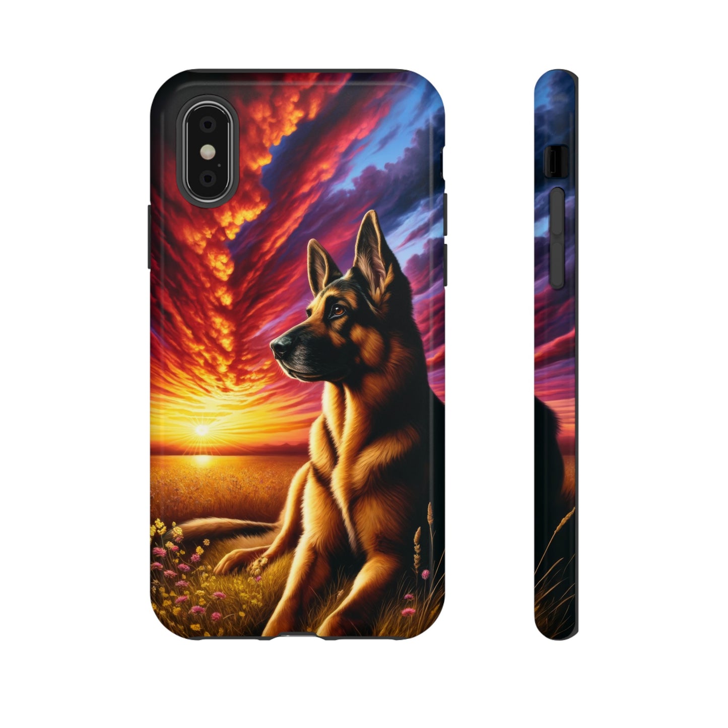 German Shepherd Watching a Sunset Phone Case