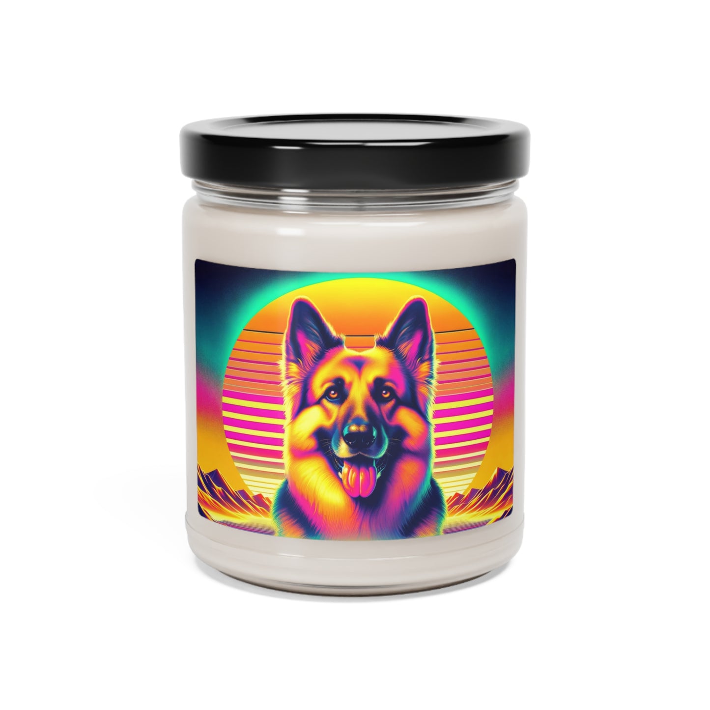 Vaporwave and golden hour German Shepherd Scented Soy Candle, 9oz