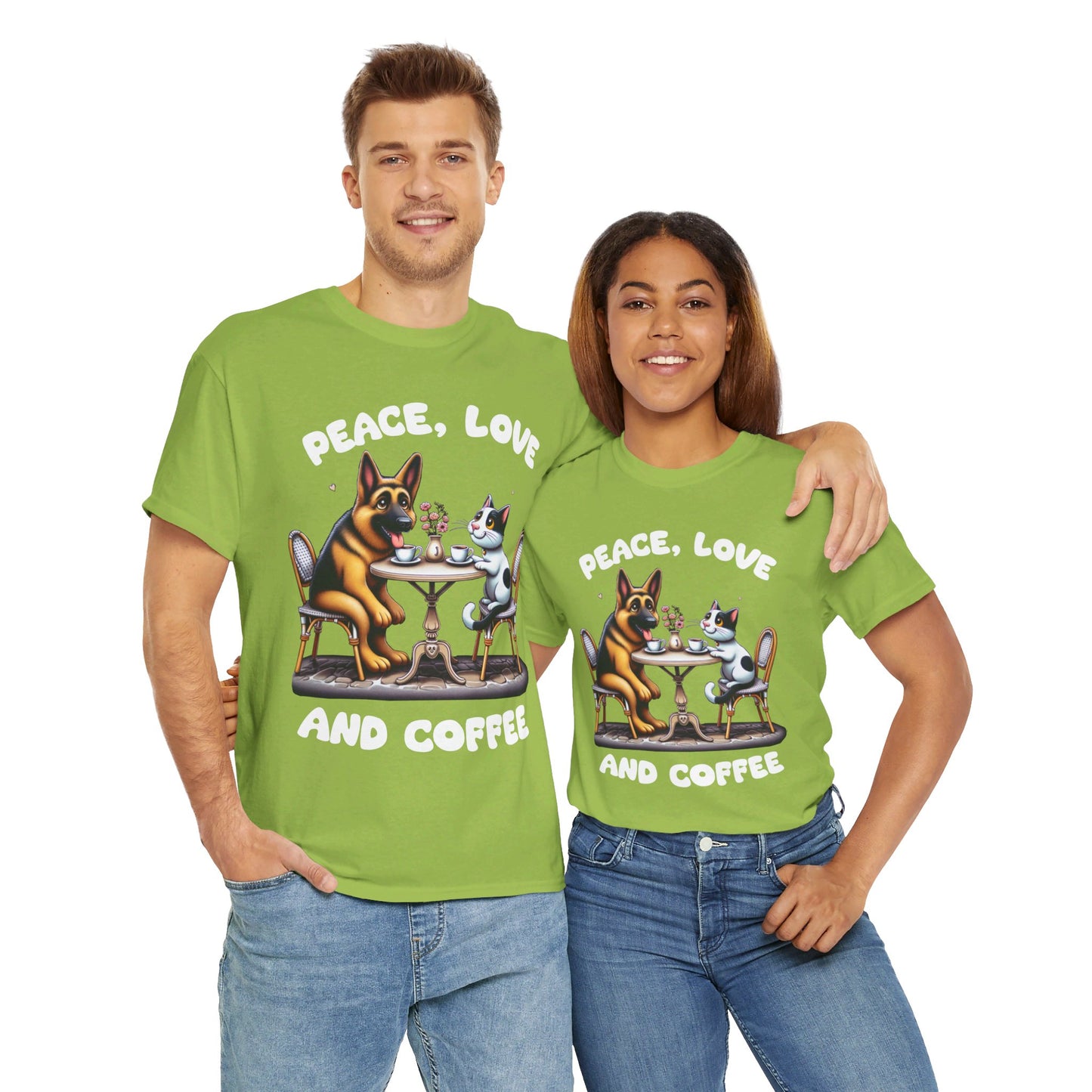 Peace Love and Coffee T-Shirt (13 Colors) (German Shepherd)