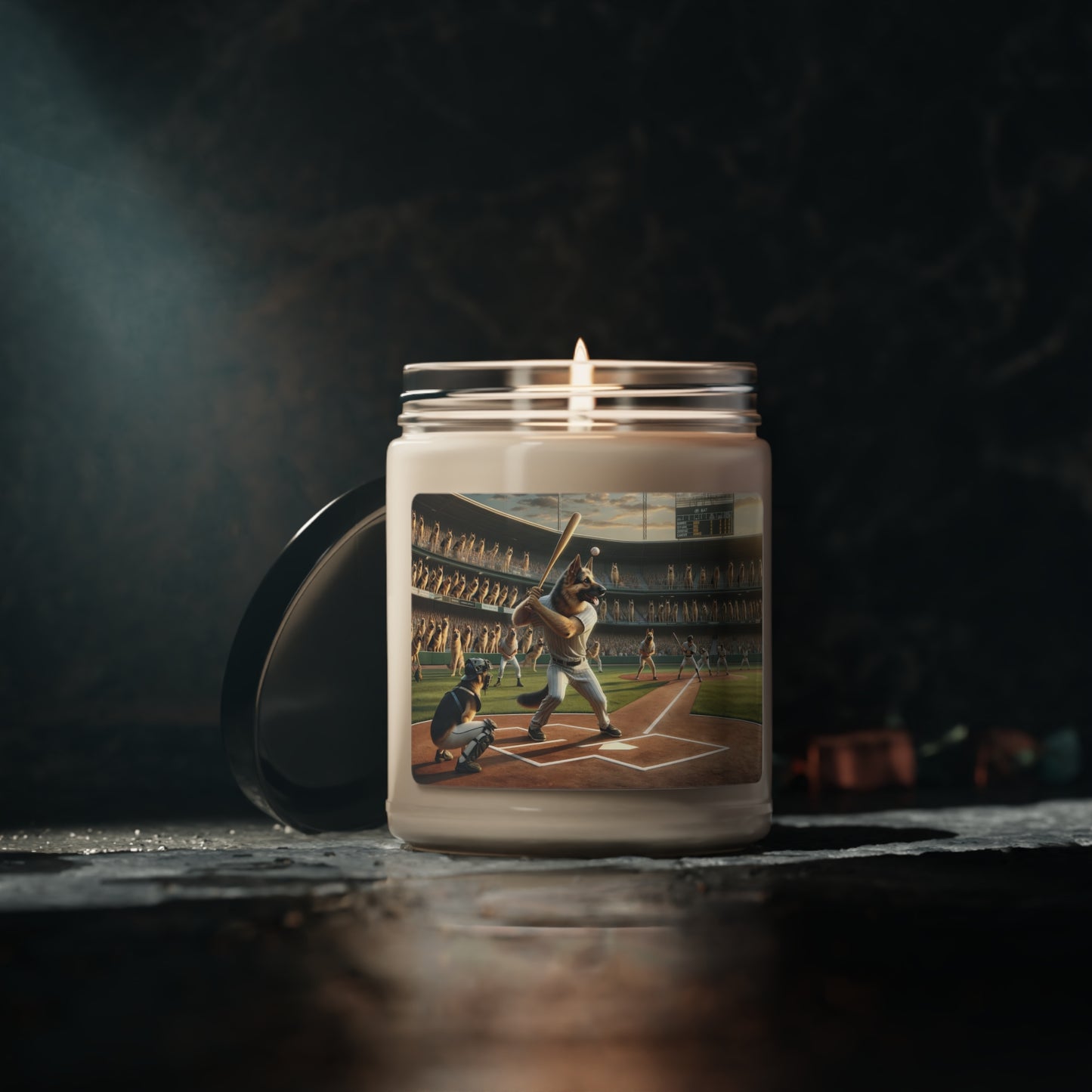 German Shepherd Playing Baseball Scented Soy Candle, 9oz