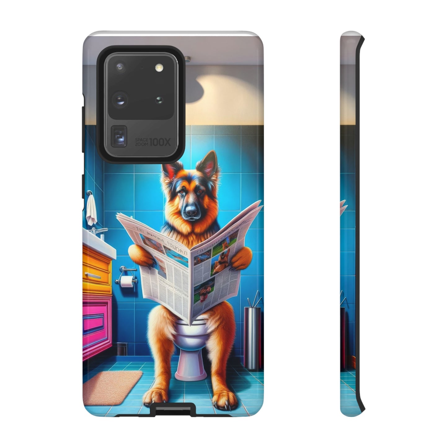 German Shepherd using a toilet Phone Case