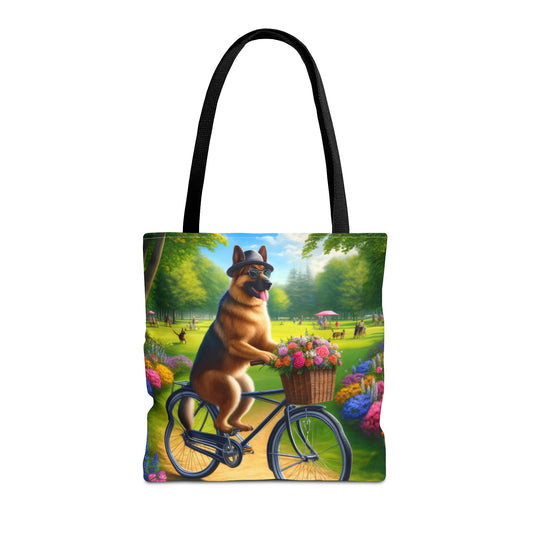 German Shepherd Riding a Bicycle Tote Bag