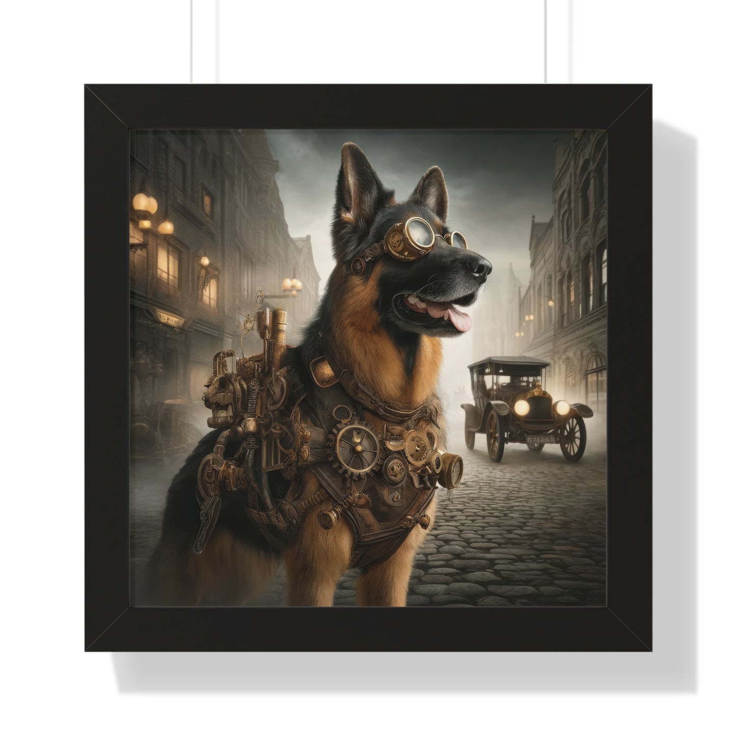 Realism and steampunk German Shepherd Framed Poster Painting 16x16