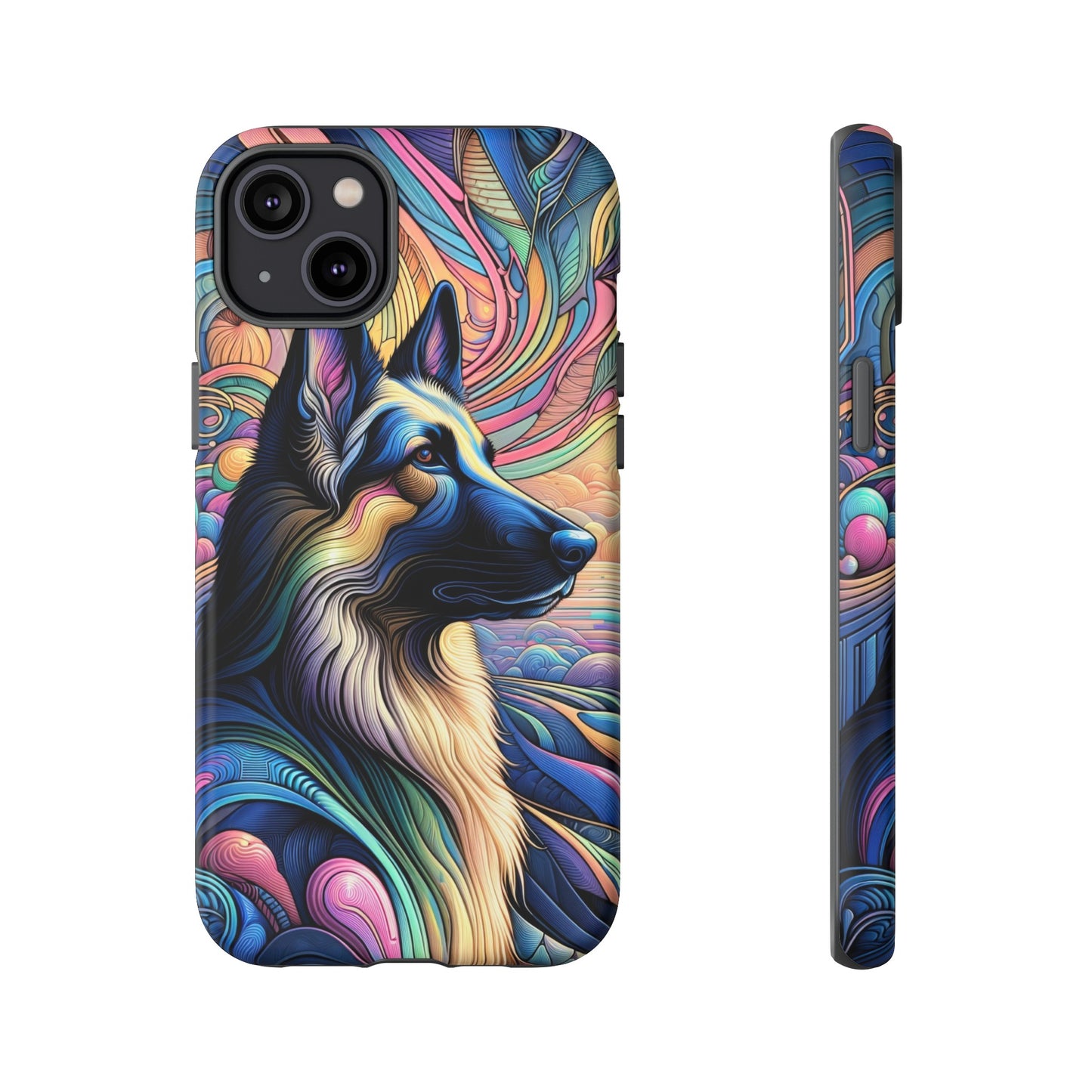 Art nouveau and vaporwave German Shepherd Phone Case