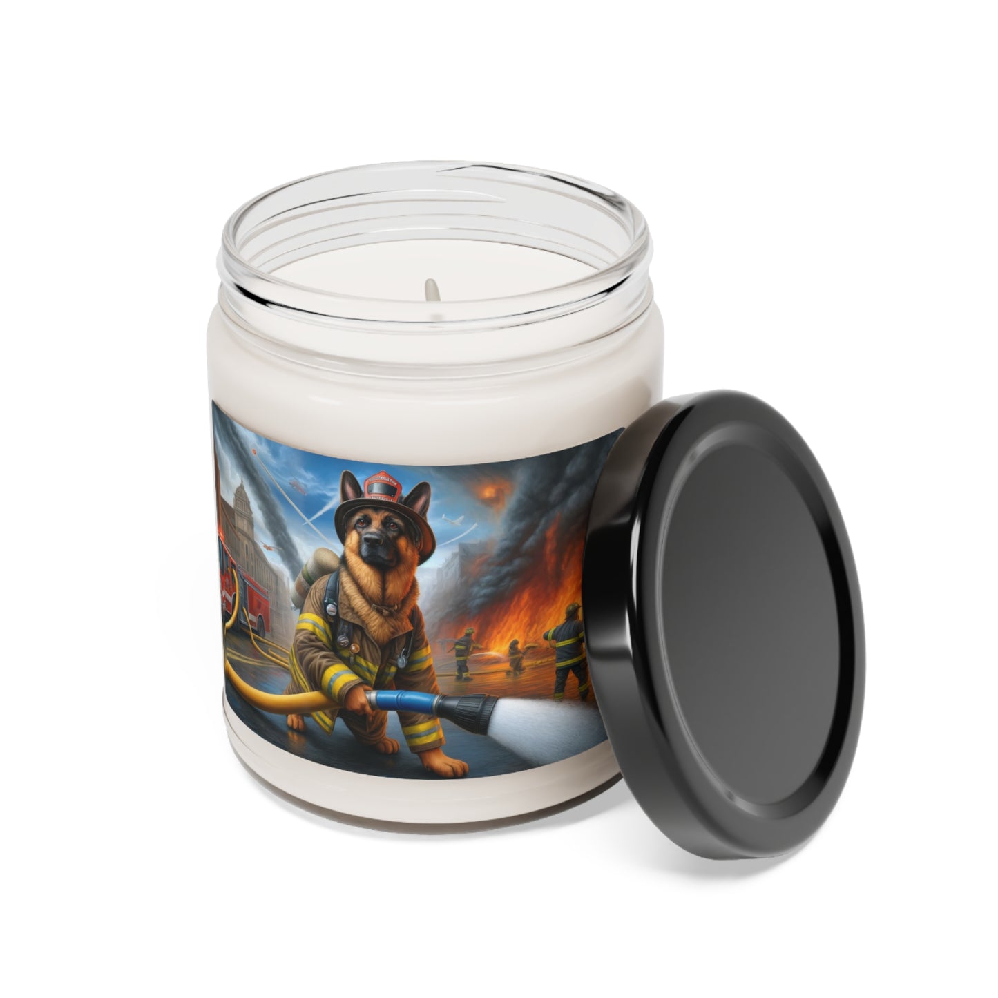 German Shepherd Working as a Fireman Scented Soy Candle, 9oz