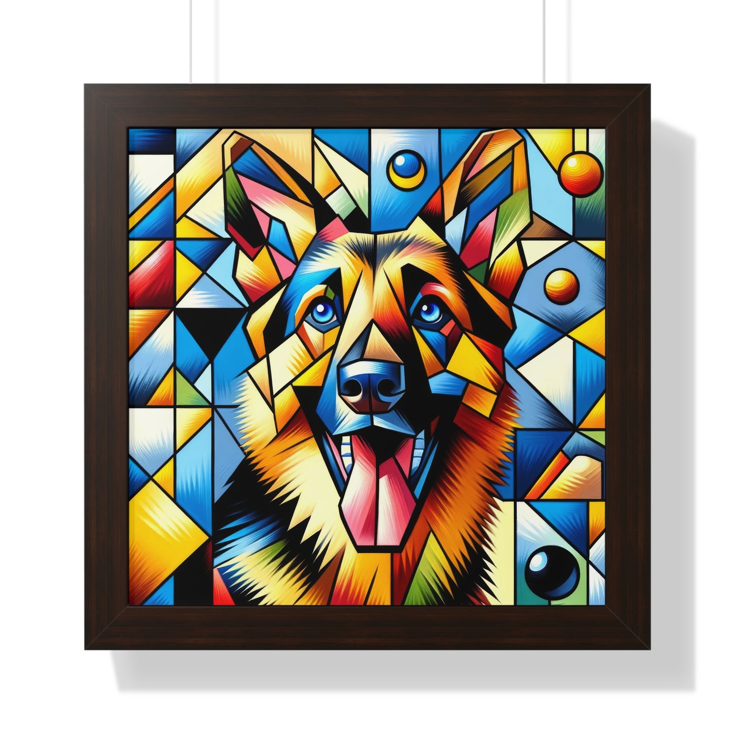 German Shepherd in Cubism Framed Poster Painting 16x16