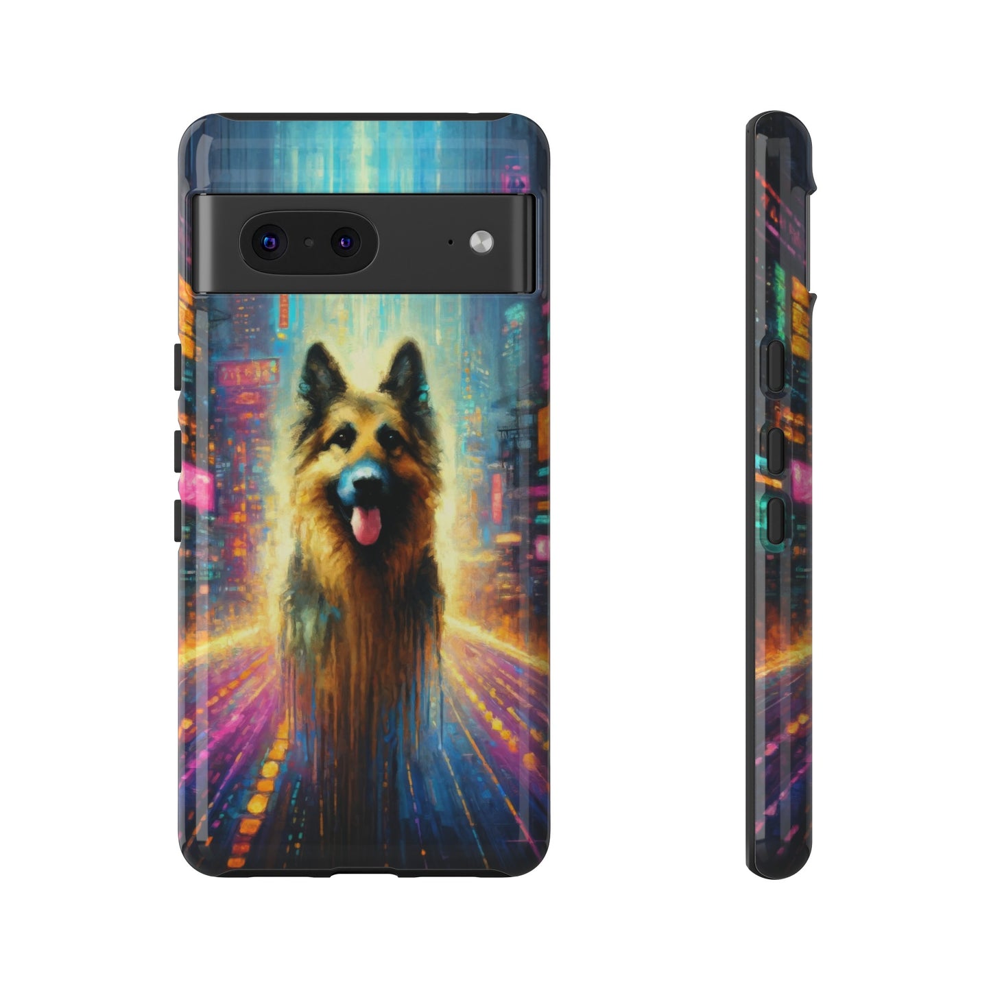 Impressionism meets cyberpunk German Shepherd Phone Case