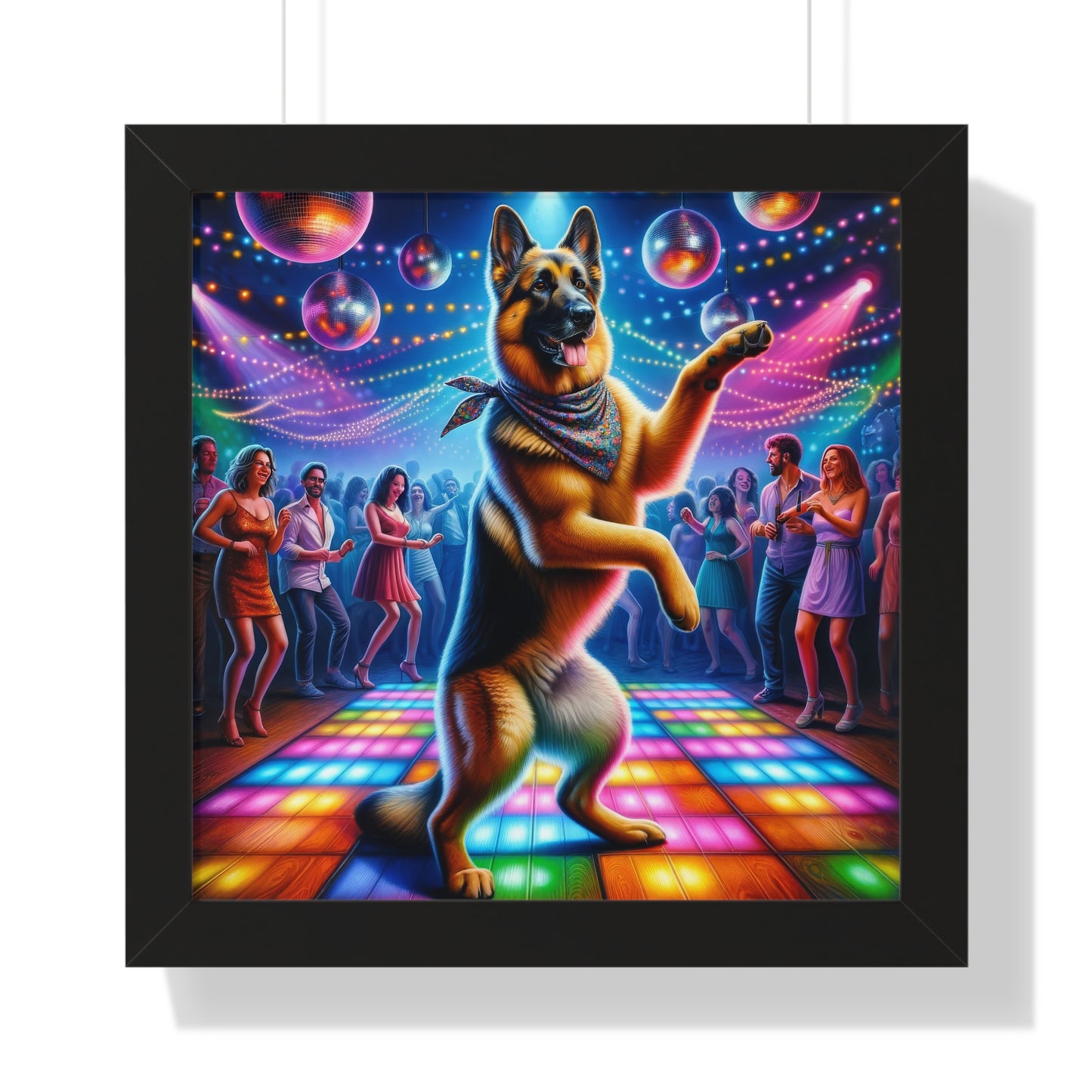 German Shepherd Dancing Framed Poster Painting 16x16