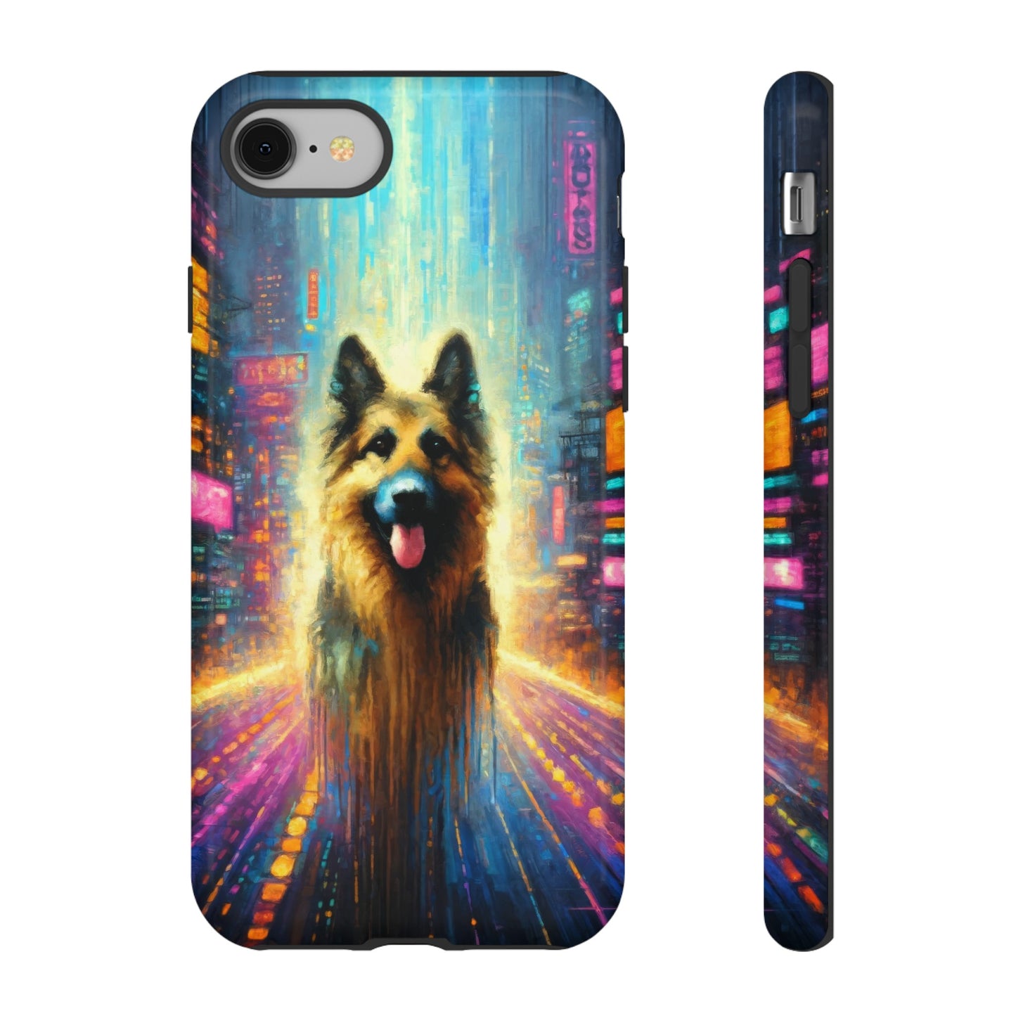 Impressionism meets cyberpunk German Shepherd Phone Case