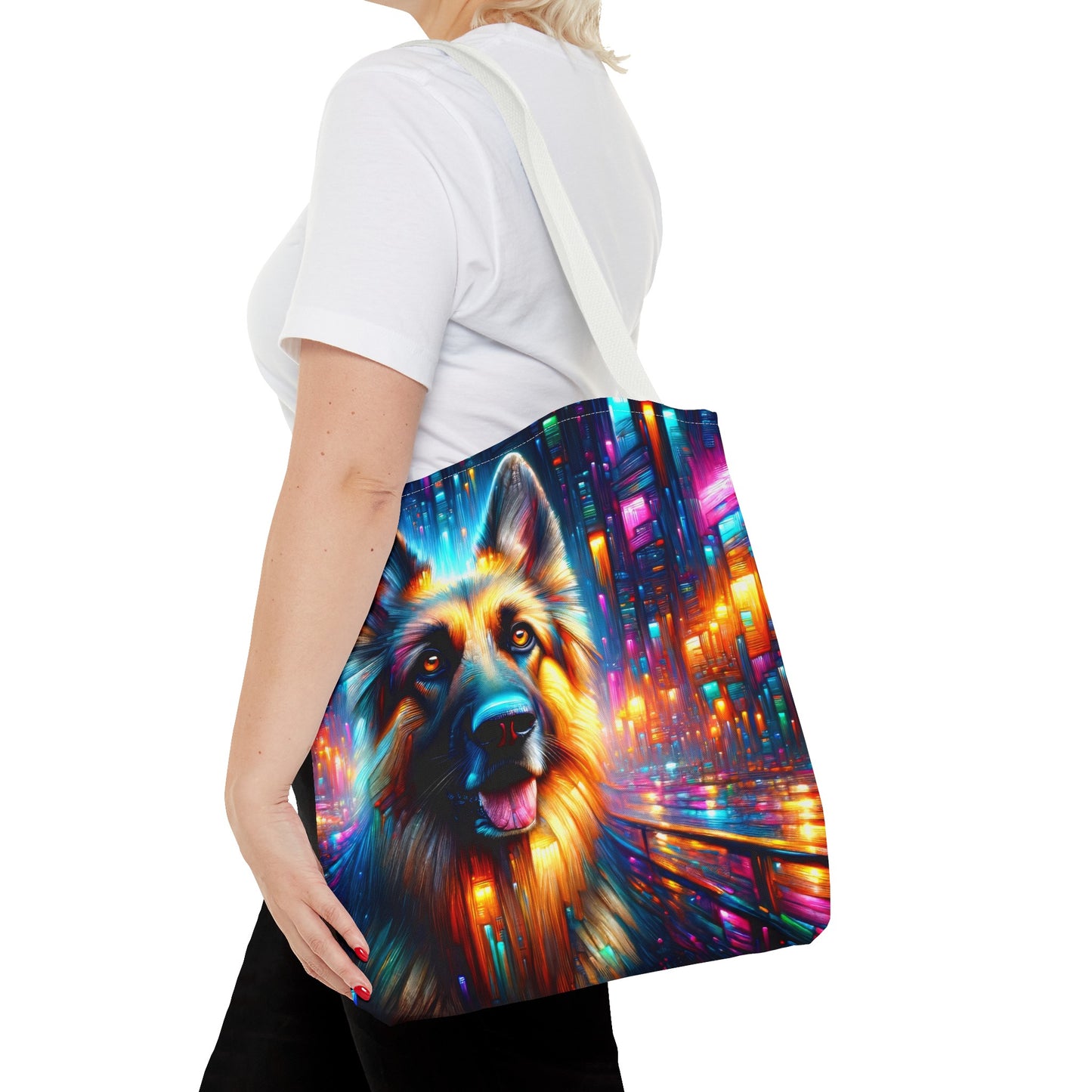 Neon light German Shepherd Tote Bag