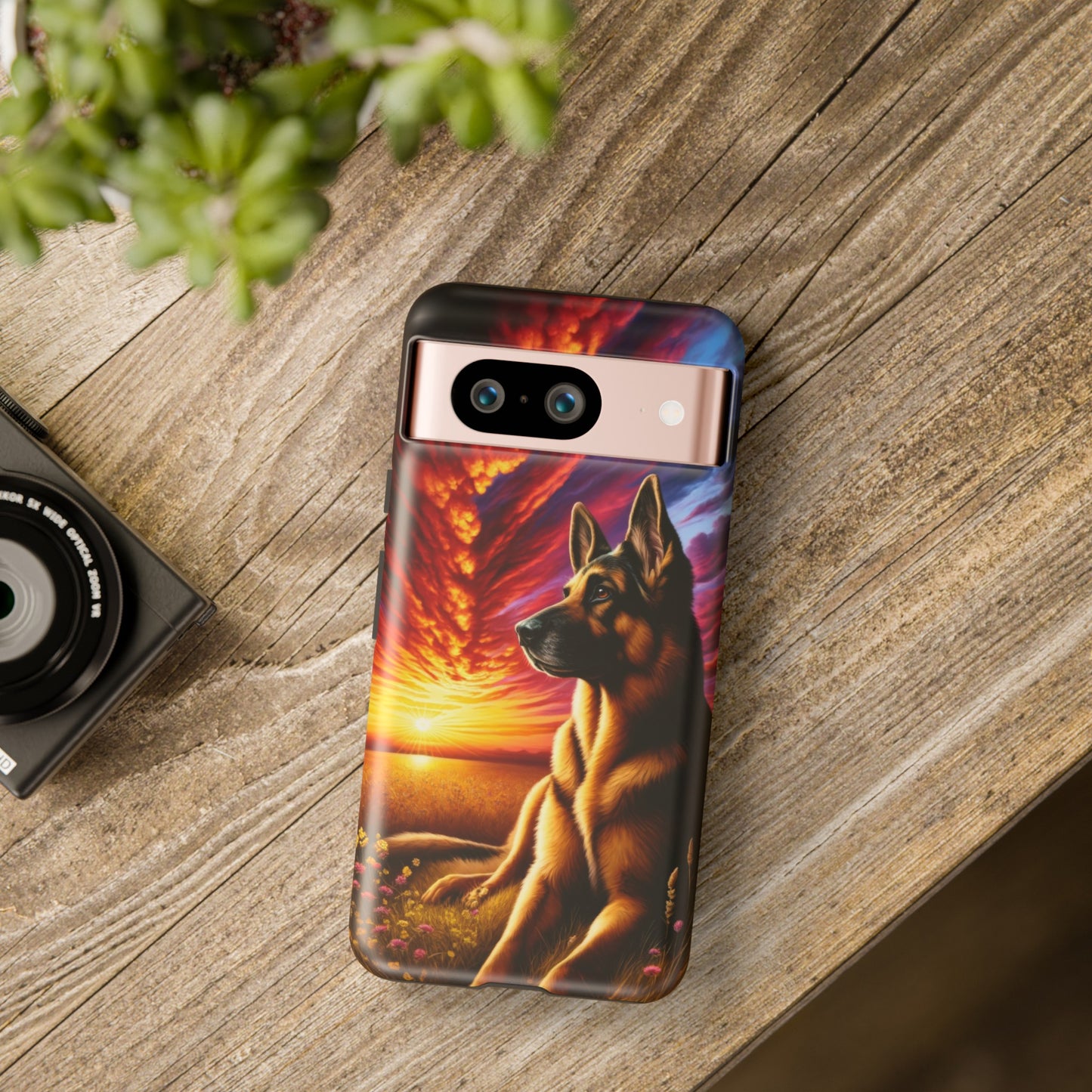 German Shepherd Watching a Sunset Phone Case