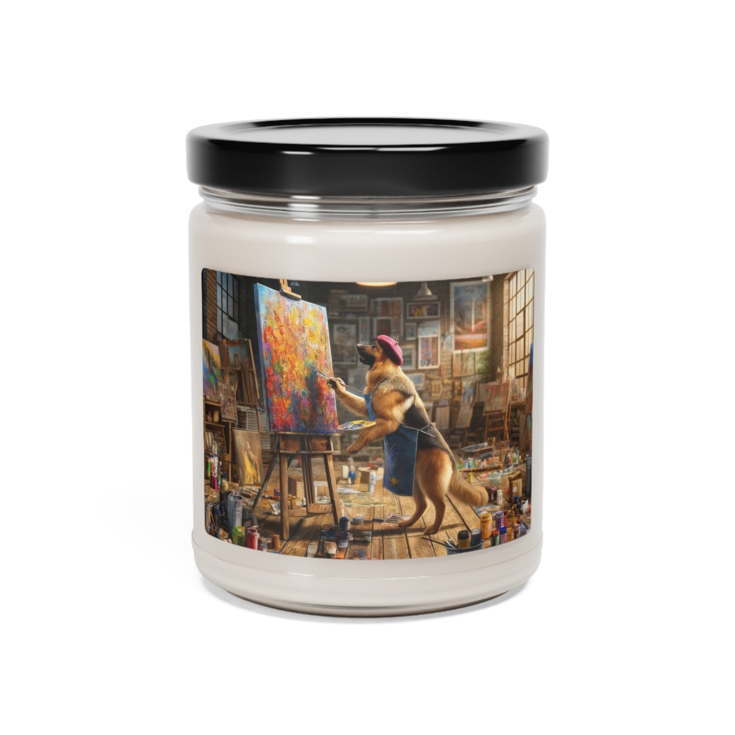 German Shepherd Painting on a Canvas Scented Soy Candle, 9oz