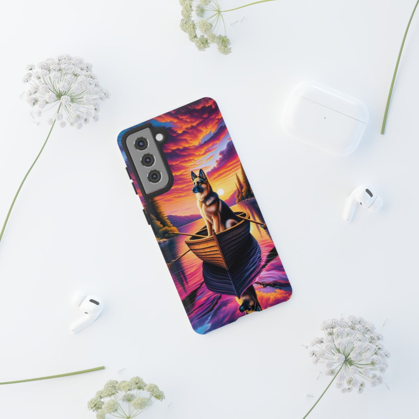 German Shepherd Rowing a boat Phone Case