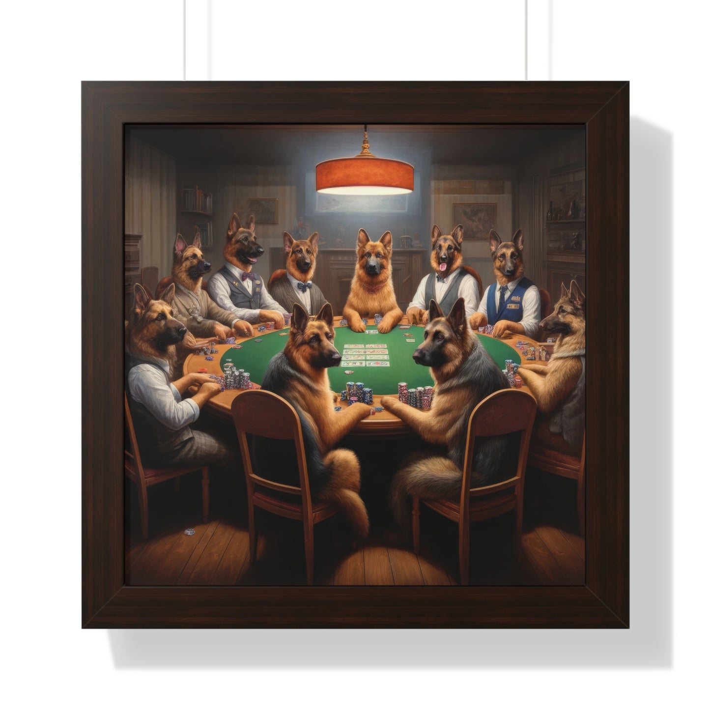 German Shepherds Playing Poker Framed Poster Painting 16x16