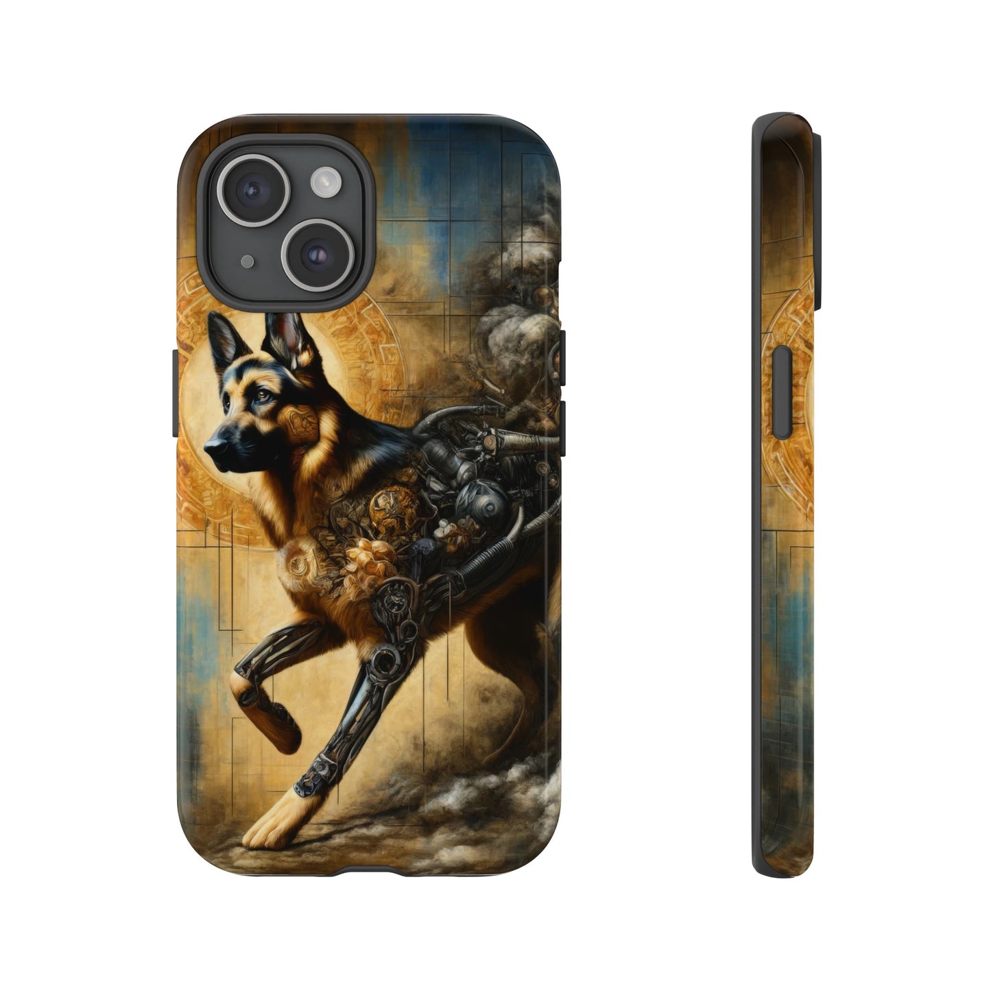 Byzantine, charcoal, and cybernetic German Shepherd Phone Case