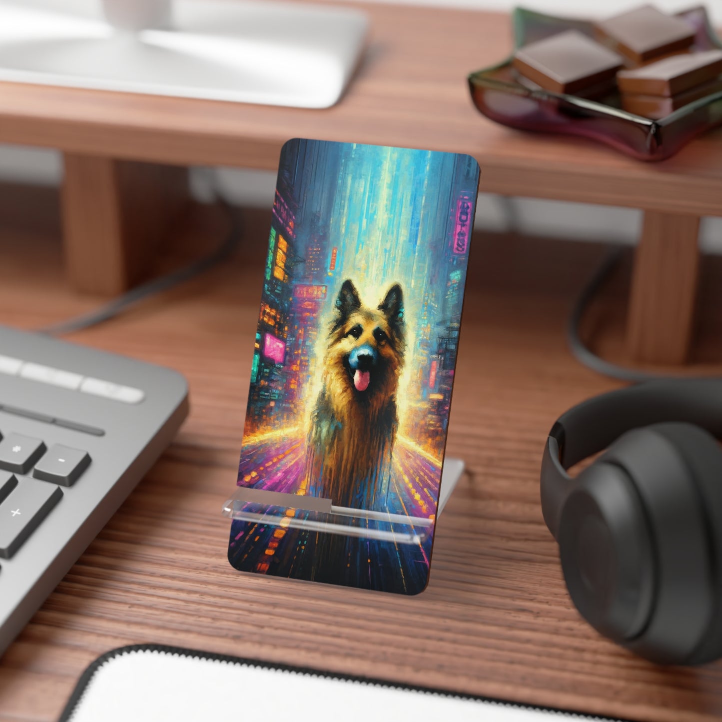 Impressionism meets cyberpunk German Shepherd Smartphone Stand