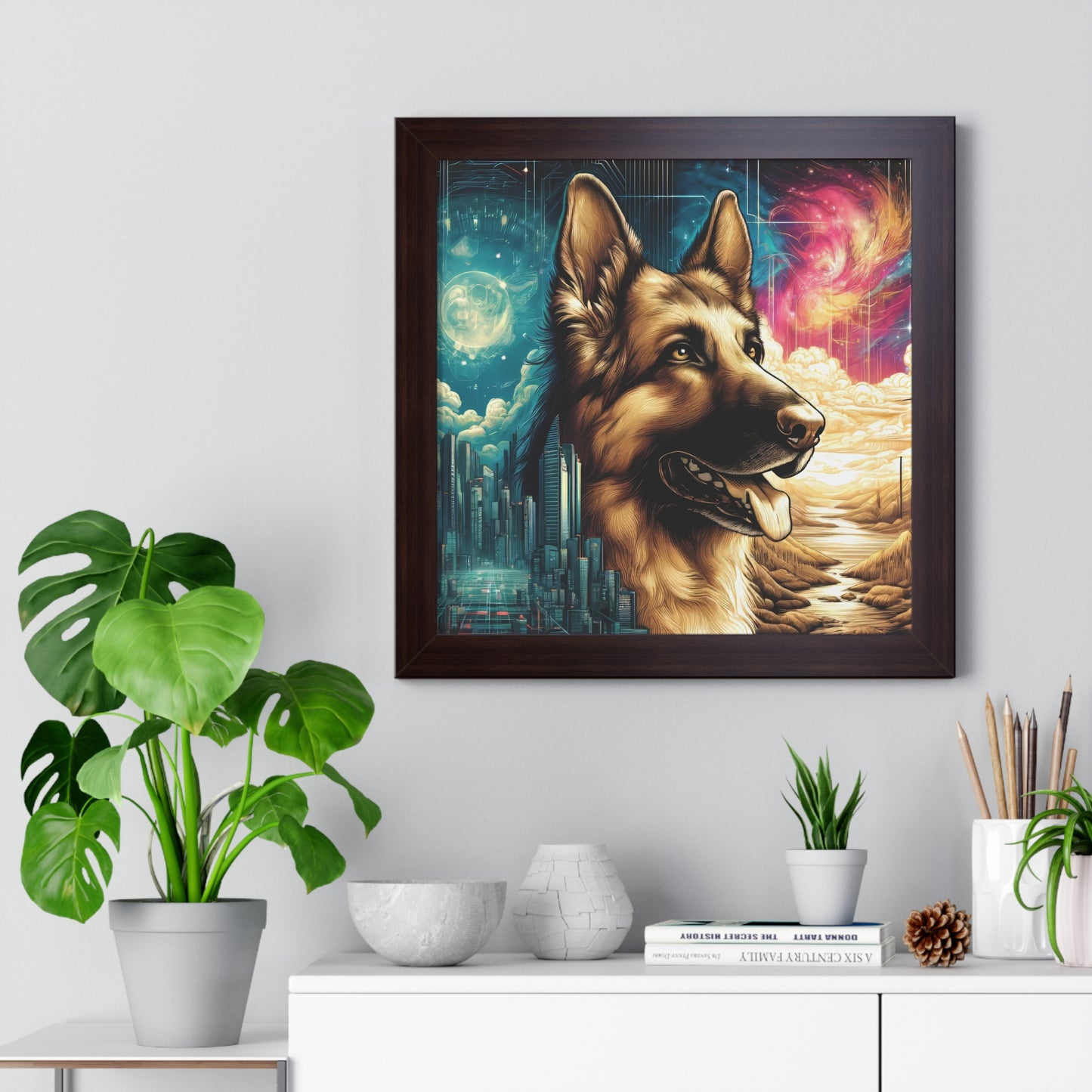 Dreamy fantasy German Shepherd Canvas Painting 16x16