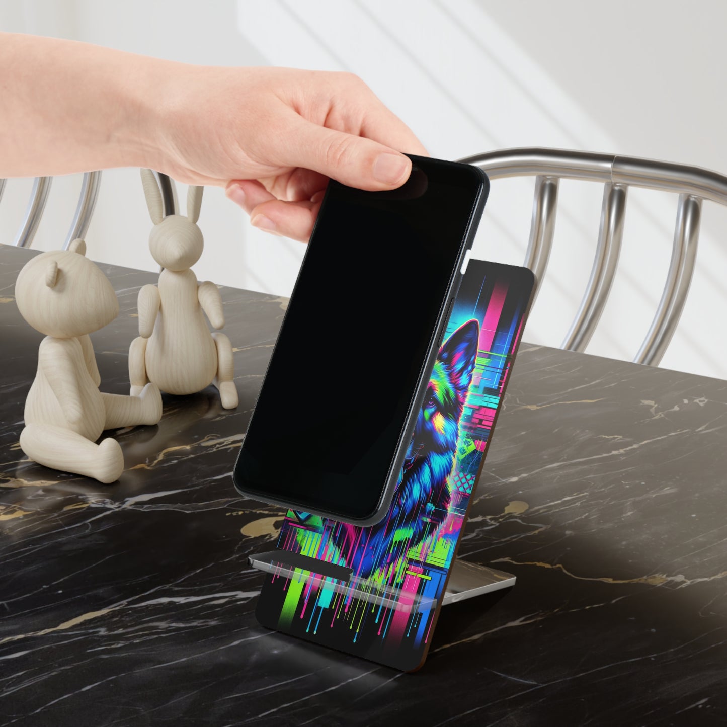 Neon graffiti German Shepherd Smartphone Stand