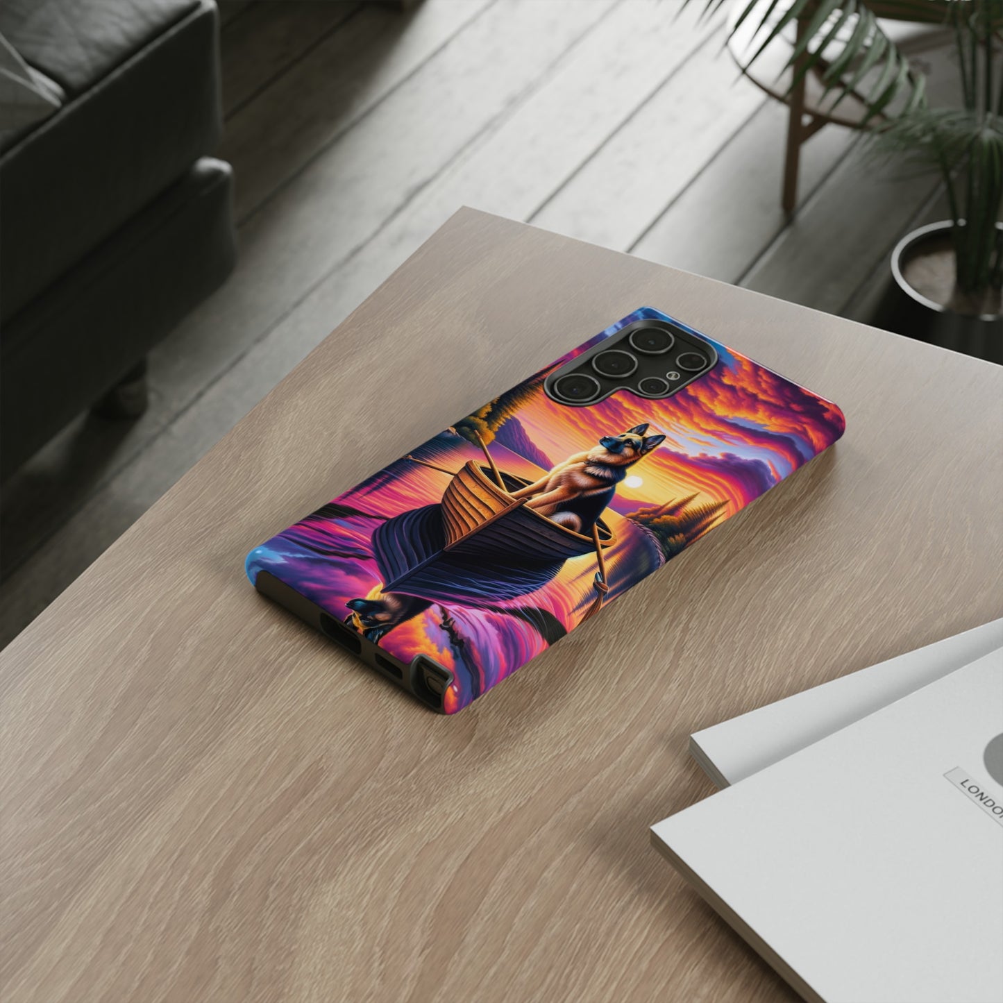 German Shepherd Rowing a boat Phone Case