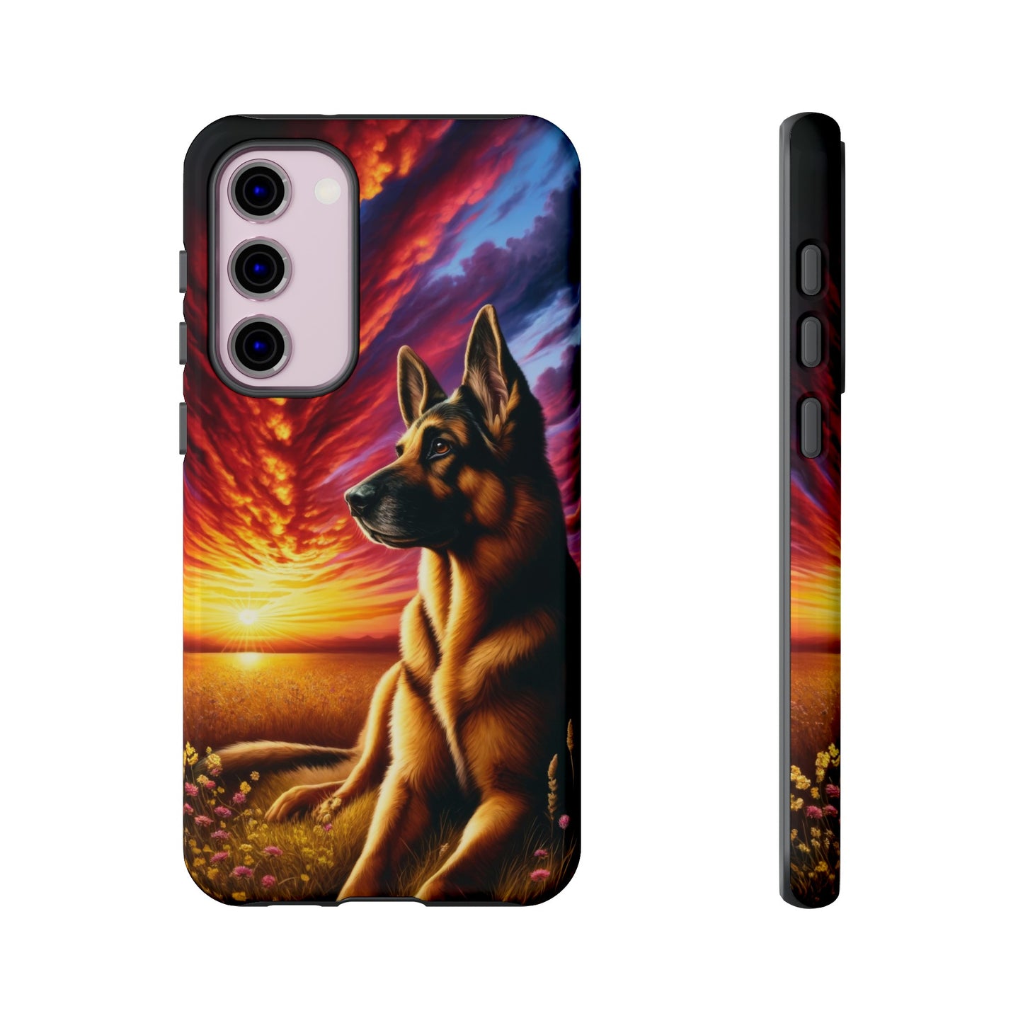 German Shepherd Watching a Sunset Phone Case