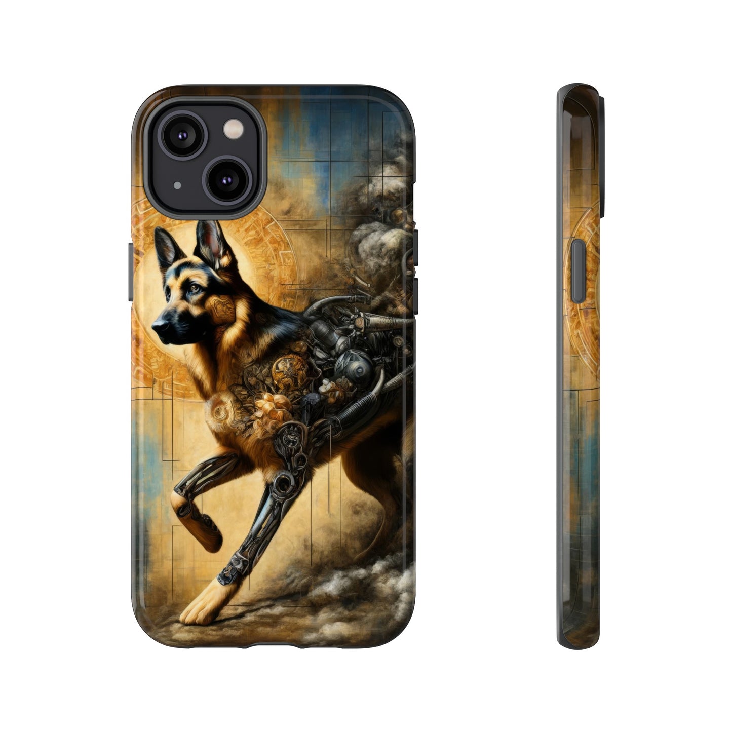 Byzantine, charcoal, and cybernetic German Shepherd Phone Case