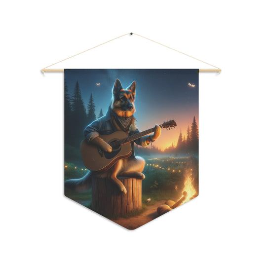 German Shepherd Playing a Guitar Pennant