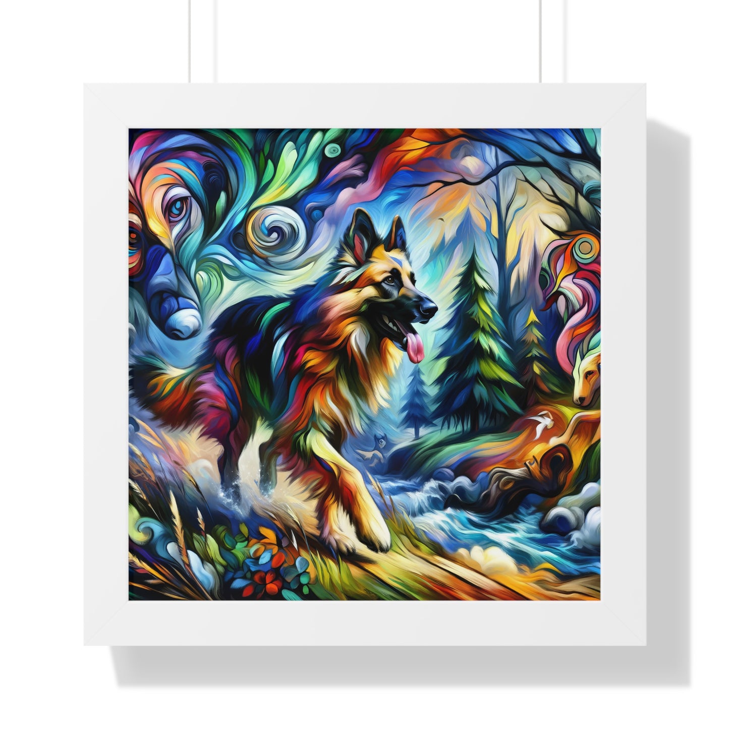 Fantasy and fauvism German Shepherd Framed Poster Painting 16x16