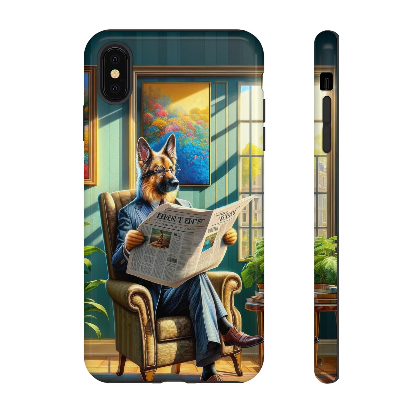 German Shepherd Reading a Newspaper Phone Case