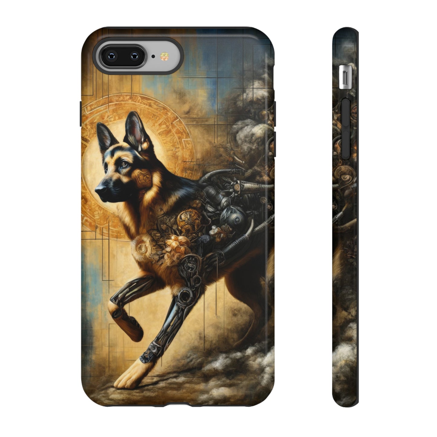 Byzantine, charcoal, and cybernetic German Shepherd Phone Case