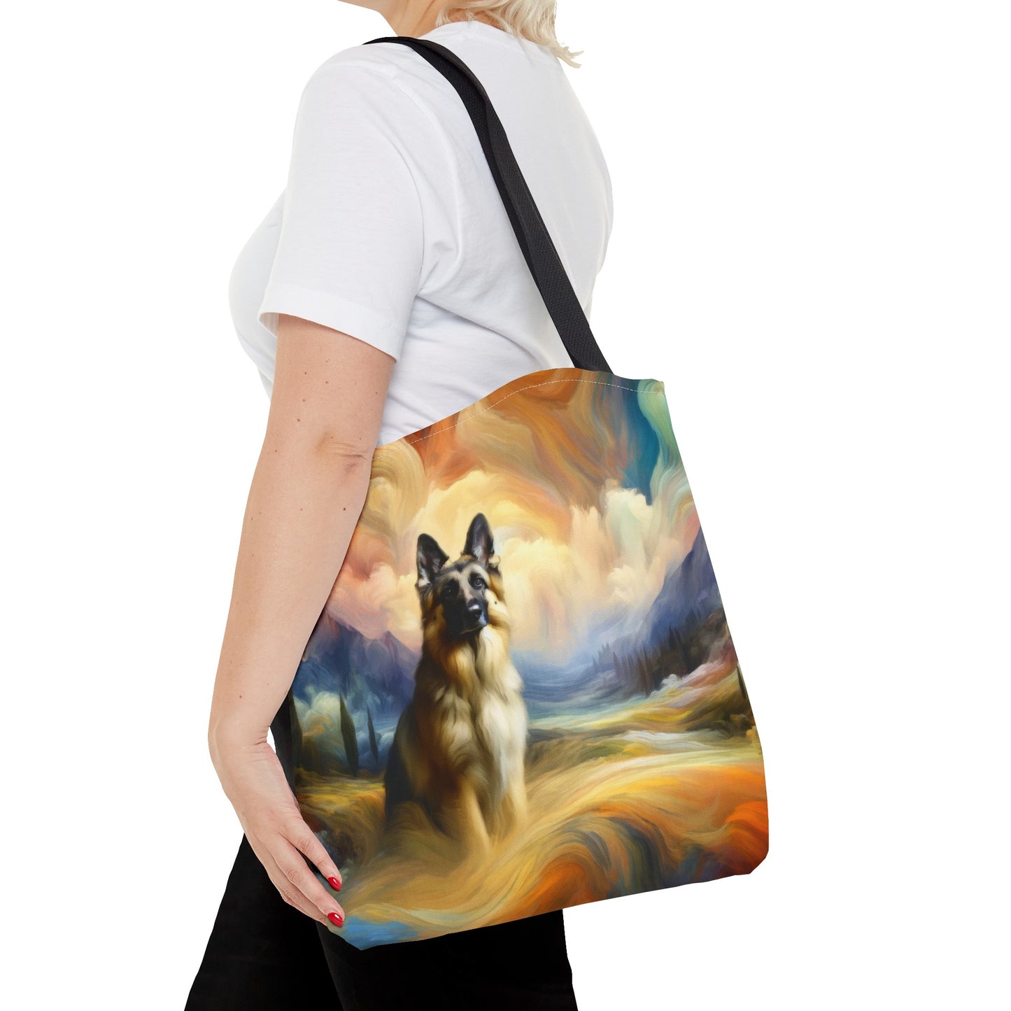 German Shepherd in an impressionist and surreal landscape Tote Bag