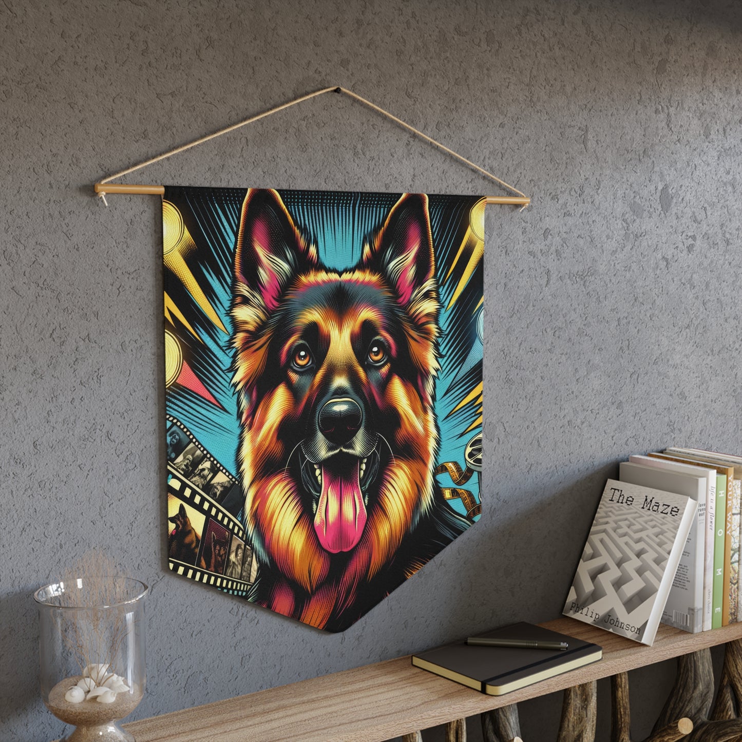 Comic book style German Shepherd Pennant