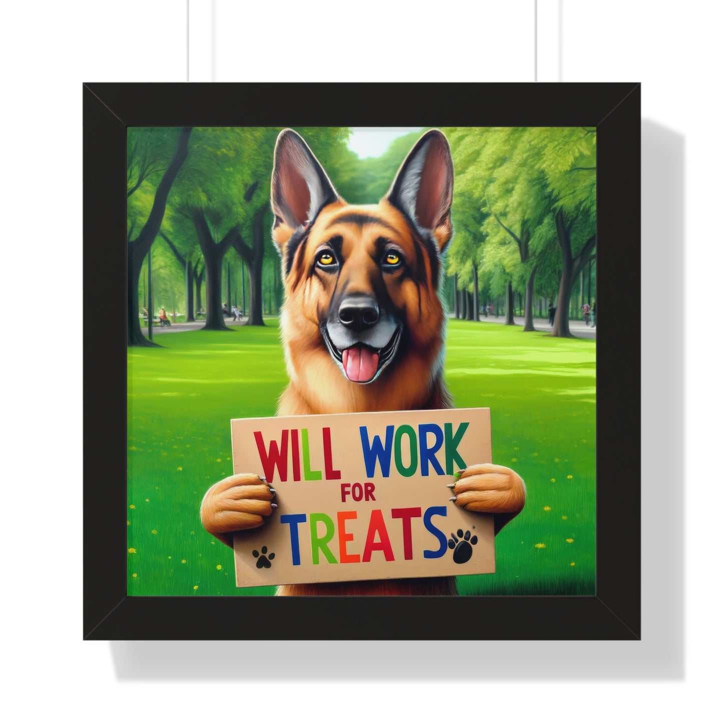 German Shepherd Begging Framed Poster Painting 16x16