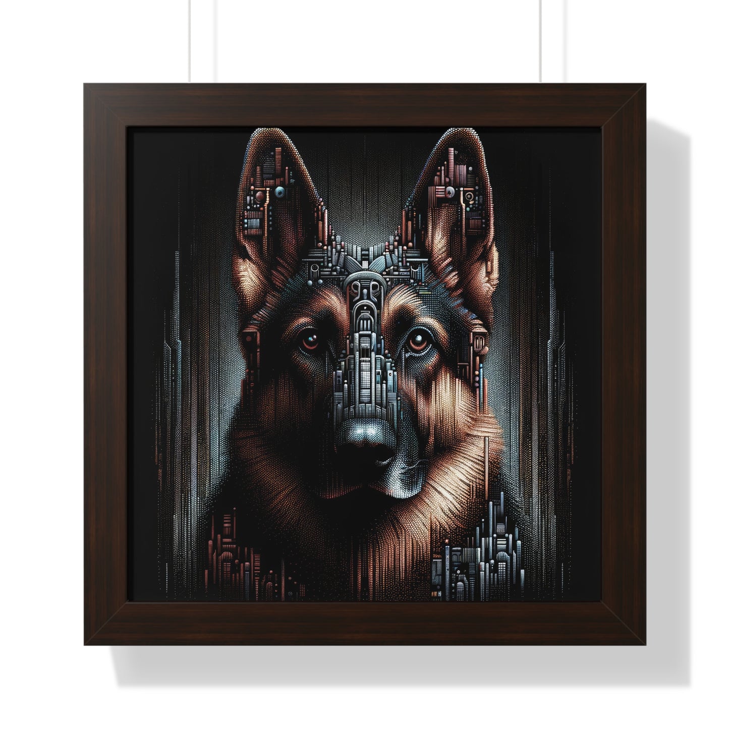 Futuristic German Shepherd Framed Poster Painting 16x16