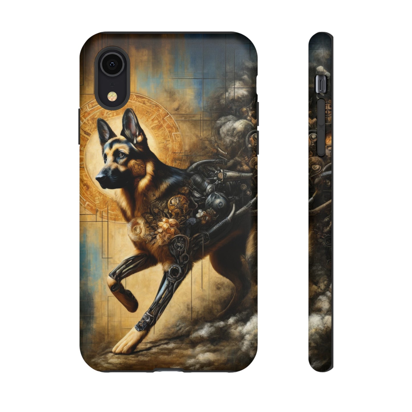 Byzantine, charcoal, and cybernetic German Shepherd Phone Case